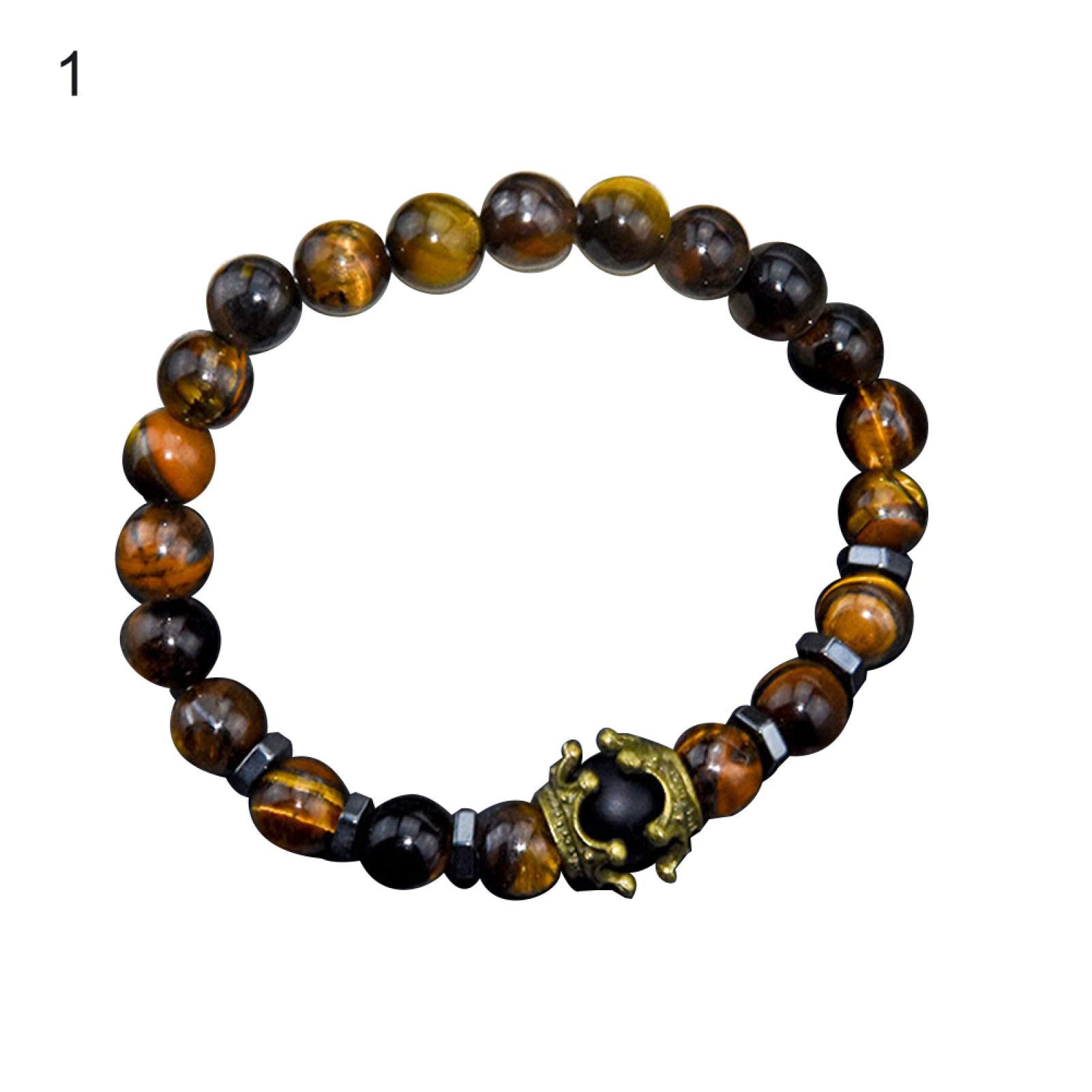 **Men's Crown Charm Natural Stone Beaded Bracelet - Stylish Bangle for Parties, Valentine's Day Gift for Women & Girls - Perfect for Casual Wear, Date Nights & Special Occasions**