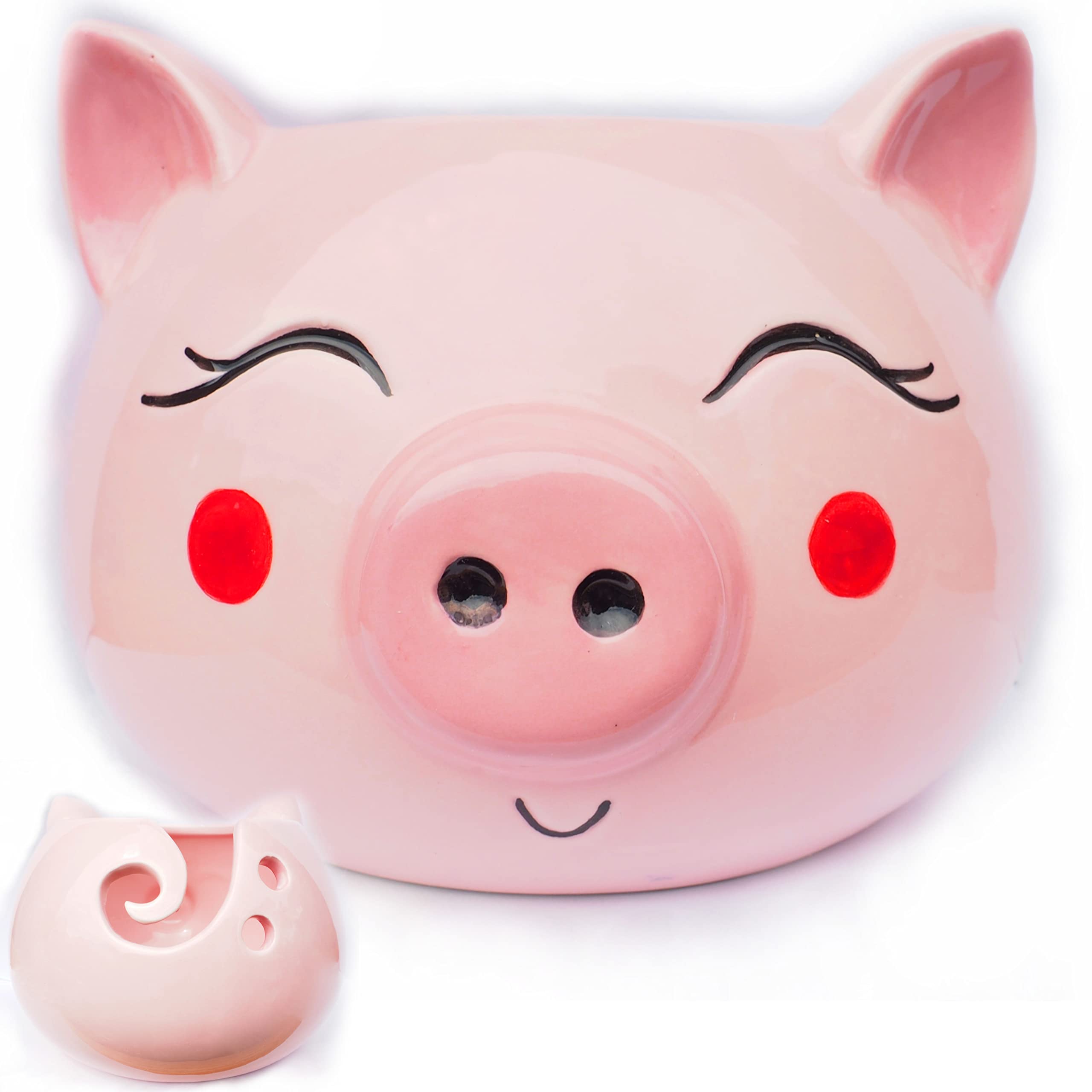 Large Ceramic Yarn Bowl for Knitting & Crochet - Cute Pig Design Yarn Holder with Storage Hole - Perfect Gift for Knitters - Great for Home, Office, and Craft Room Organization