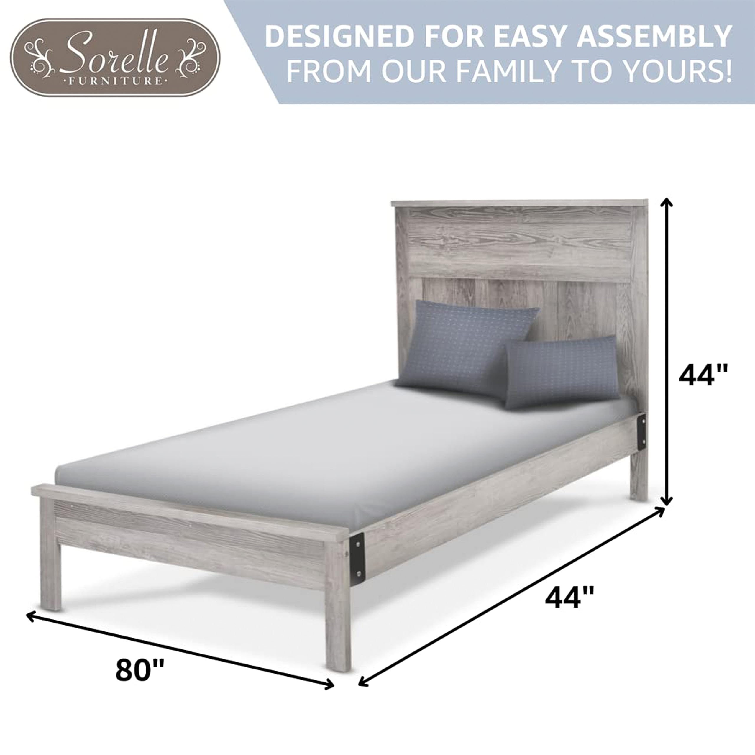 Wooden Twin Size Bed for Kids by Sorelle Furniture | Classic Solid Wood Children's Bed with Non-Toxic Finish | Panel Gray Kids Bedroom Furniture | Perfect for Toddler Rooms, Daycare Centers & Guest Rooms