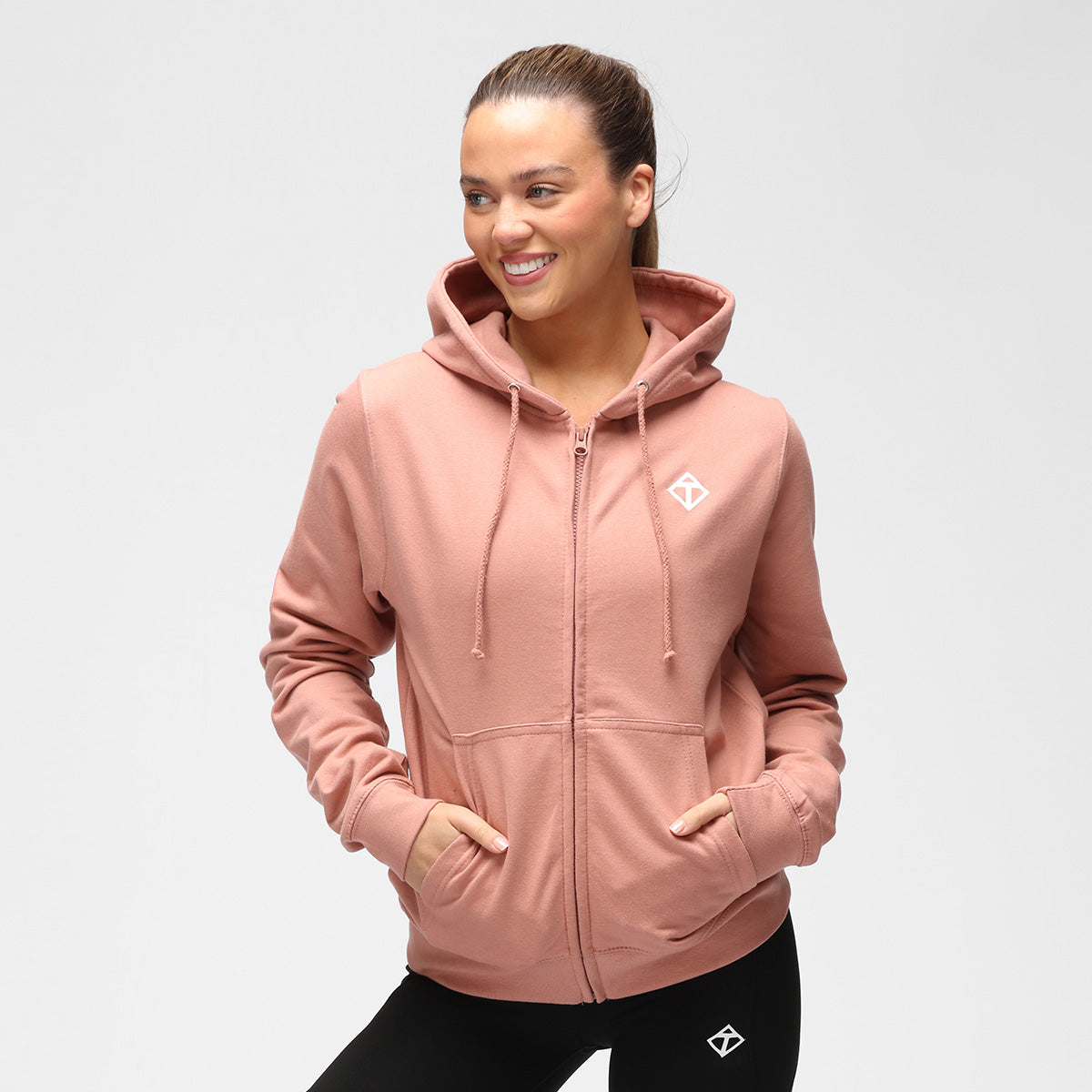 Dusky Pink Diamond Zoodie for Women - Cozy Fleece Hoodie with Pockets, Perfect for Lounge Wear, Outdoor Activities & Casual Fashion
