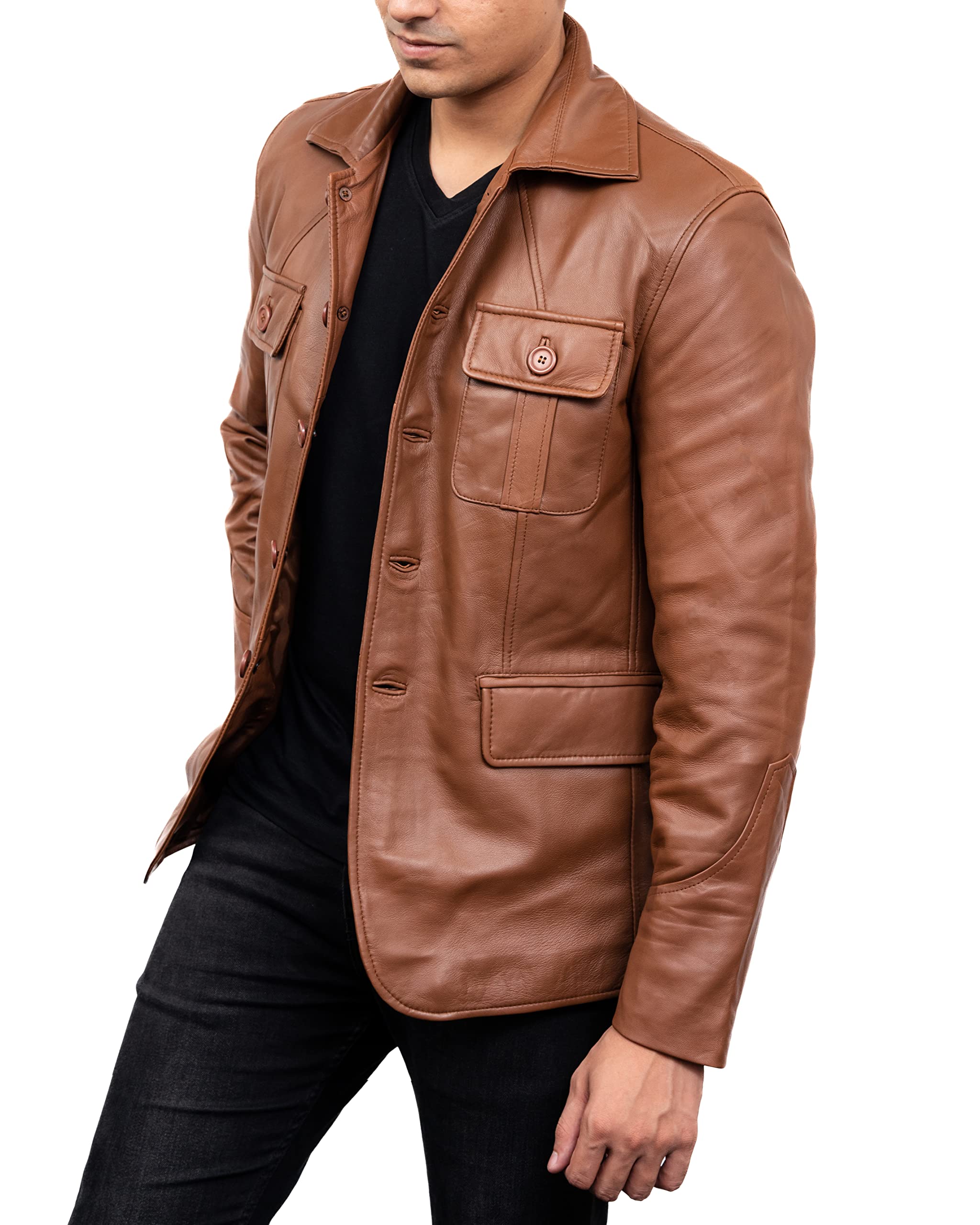 Jild Men's Lambskin Leather Jacket - Classic Notched Collar Casual Coat | James Bond Style Leather Blazer for Men | Perfect for Date Nights, Business Casual & Motorcycle Riding
