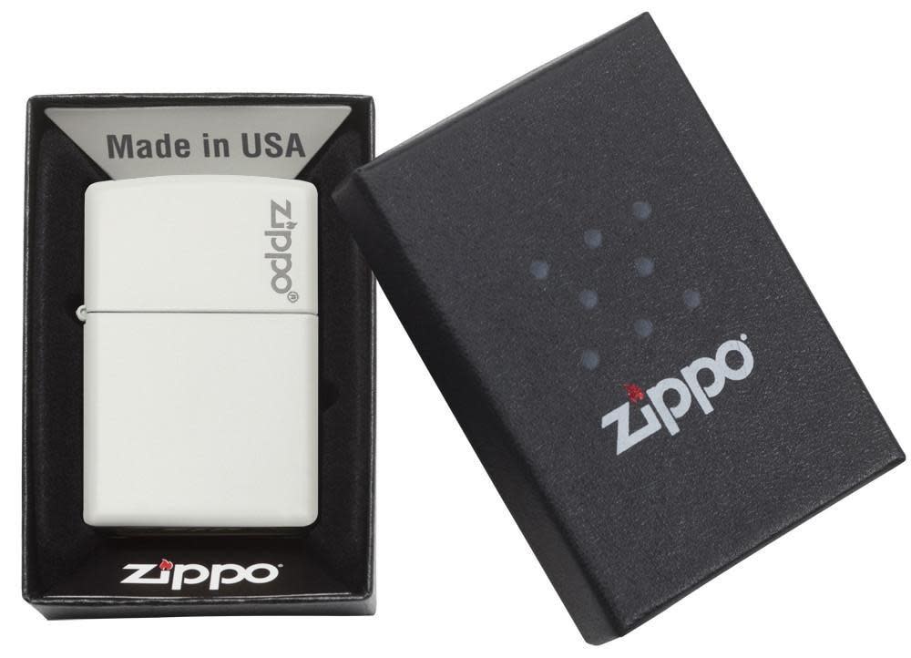 Classic White Matte Zippo Logo Lighter - Windproof Refillable Metal Cigarette Lighter for Outdoor Camping, Hiking & Everyday Carry (ECG)