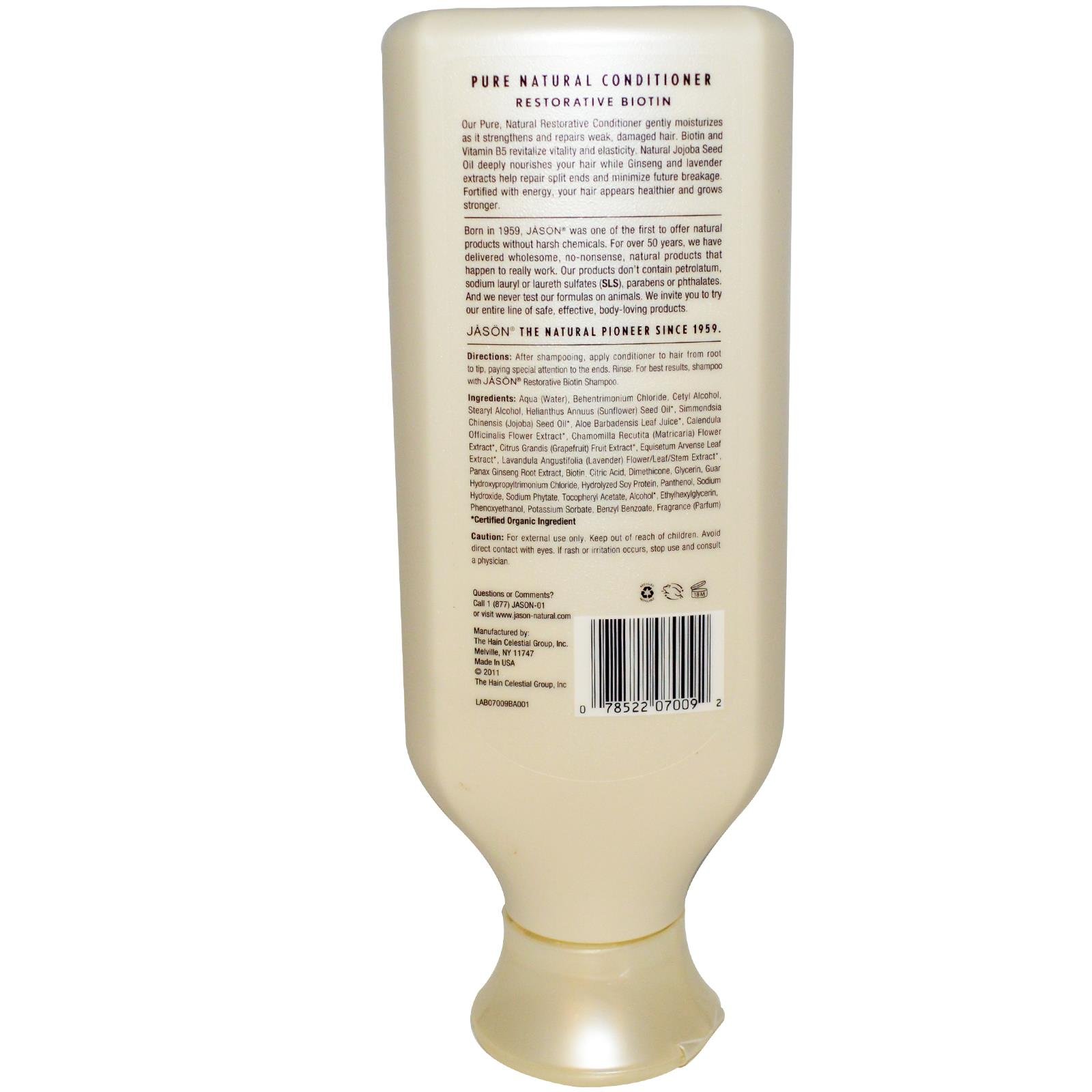 Jason Natural Biotin Restorative Conditioner - 16 Fl Oz for Damaged Hair Repair & Hydration - Perfect for Dry, Frizzy Hair at Home or Salon Use