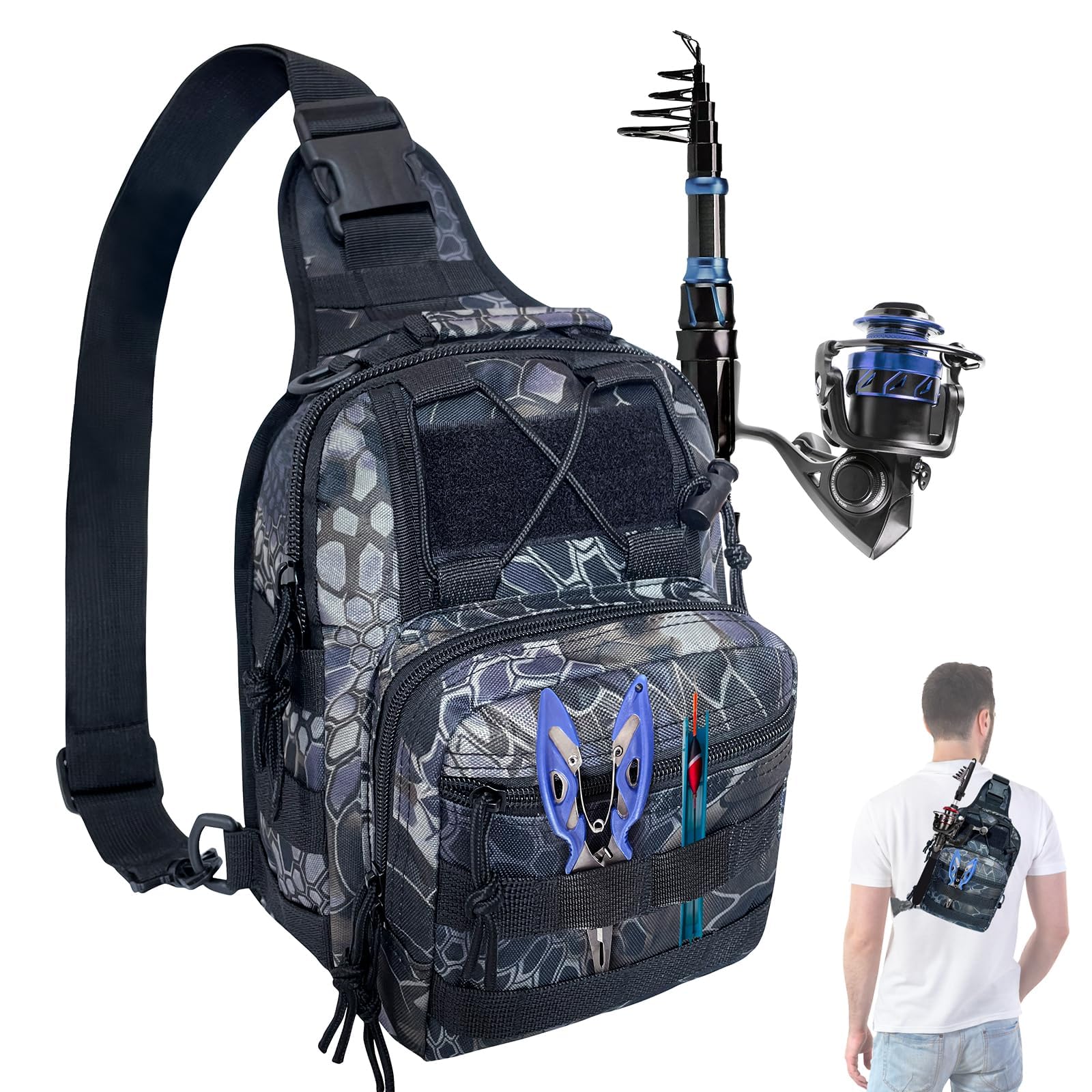**Lightweight Fishing Backpack with Rod Holders - Waterproof Tackle Storage Bag for Hiking, Hunting & Travel - Durable Outdoor Gear for Anglers**    *(Perfect for carrying fishing rods, tackle boxes, and essentials on outdoor adventures like camping, beach trips, and hiking.)*