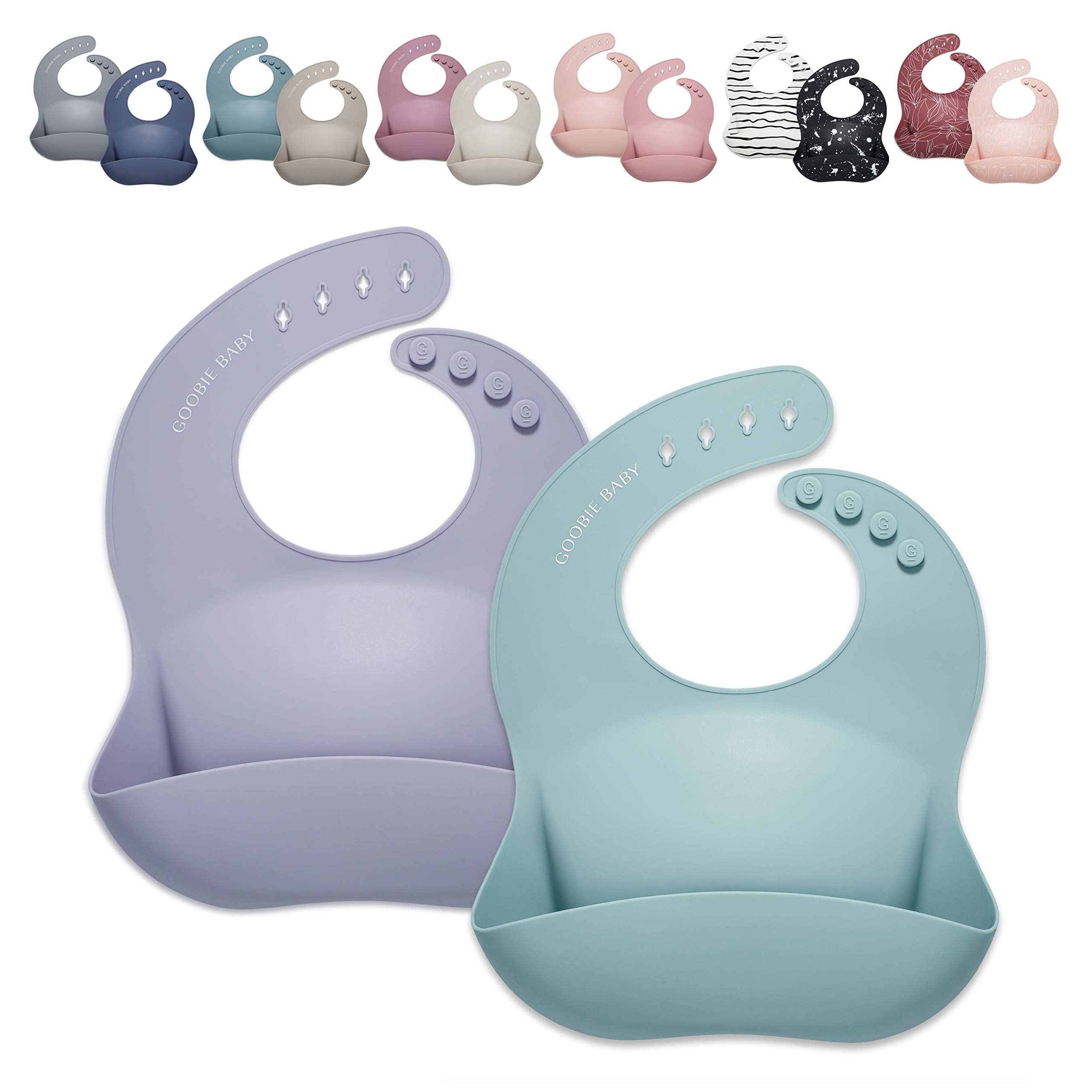 **Adjustable Waterproof Silicone Baby Bib with Food Catcher - Soft & Easy Clean Feeding Bib for Infants & Toddlers 4-36 Months (Girl & Boy) - 2 Pack (Sea Glass/Lilac) - Perfect for Messy Meals & On-the-Go Feeding**