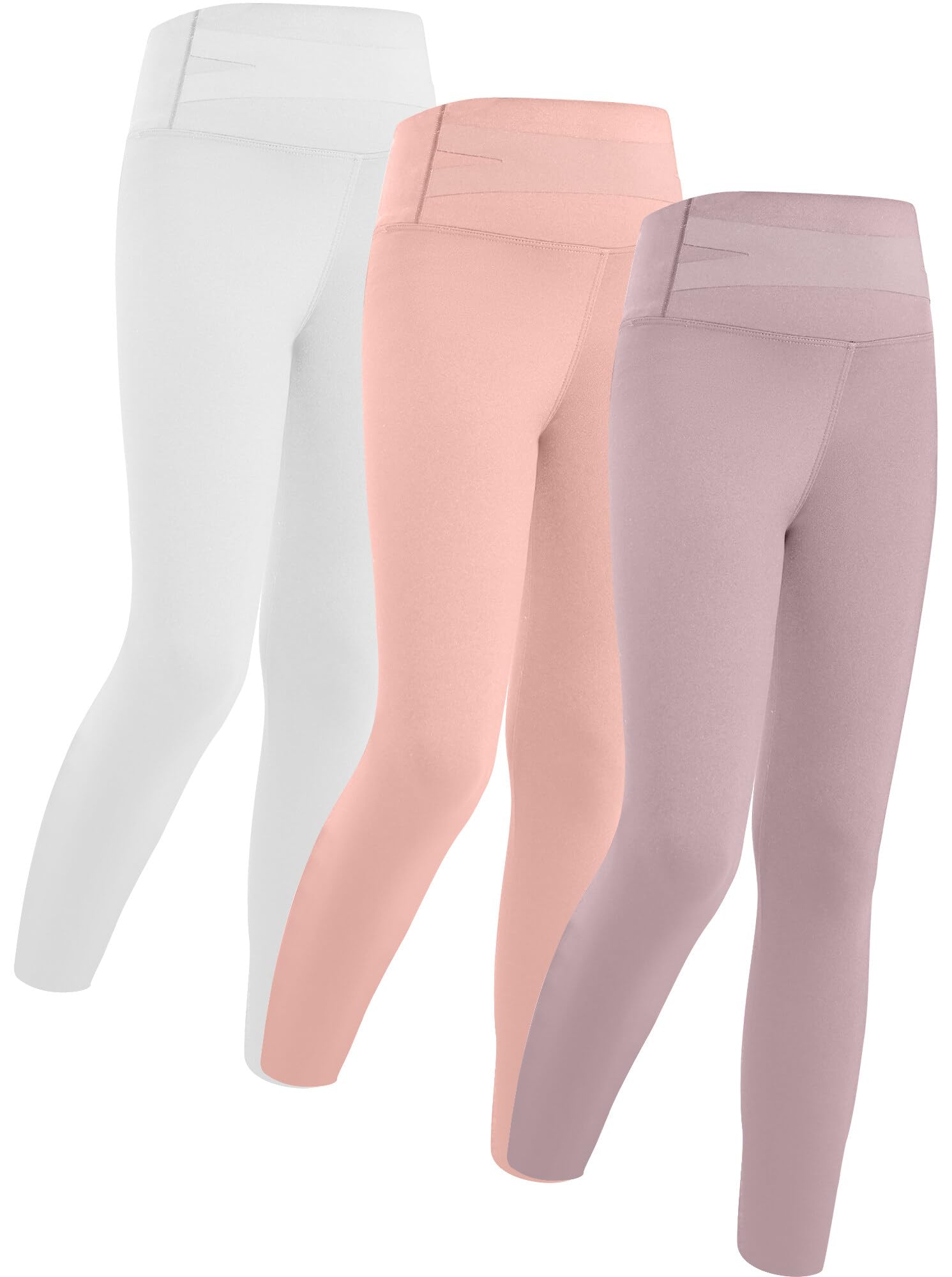 FEOYA Girls Yoga Leggings - High Waist Compression Workout Pants for Kids, 3-Pack | Perfect for Dance, Running & Athletic Activities