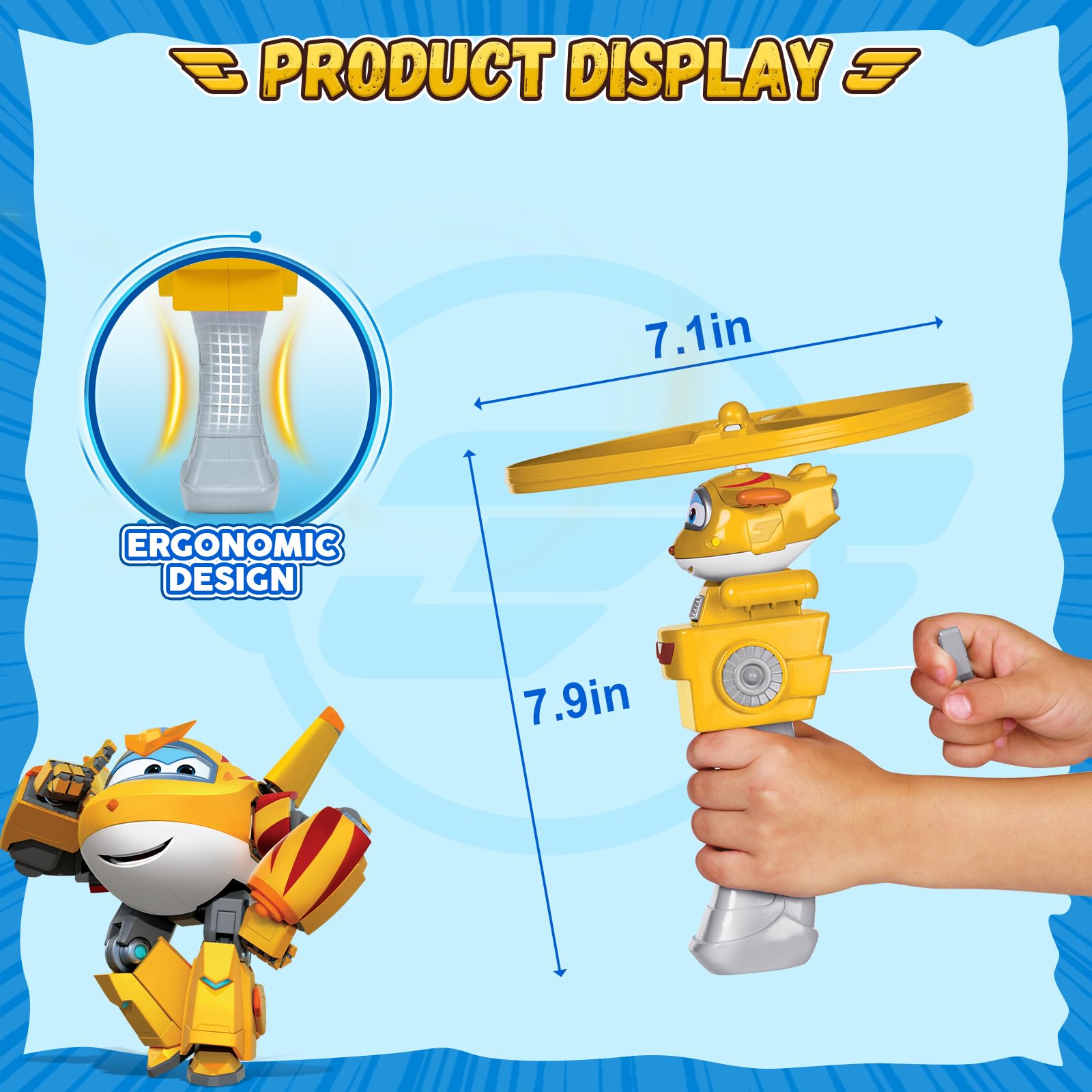 Super Wings Outdoor Flying Toy for Kids Ages 3-9 - Golden Boy Airplane Launcher with Flying Discs, Fun Toddler Outdoor Games for Boys & Girls - Perfect for Backyard Play, Park Activities, and Birthday Gifts