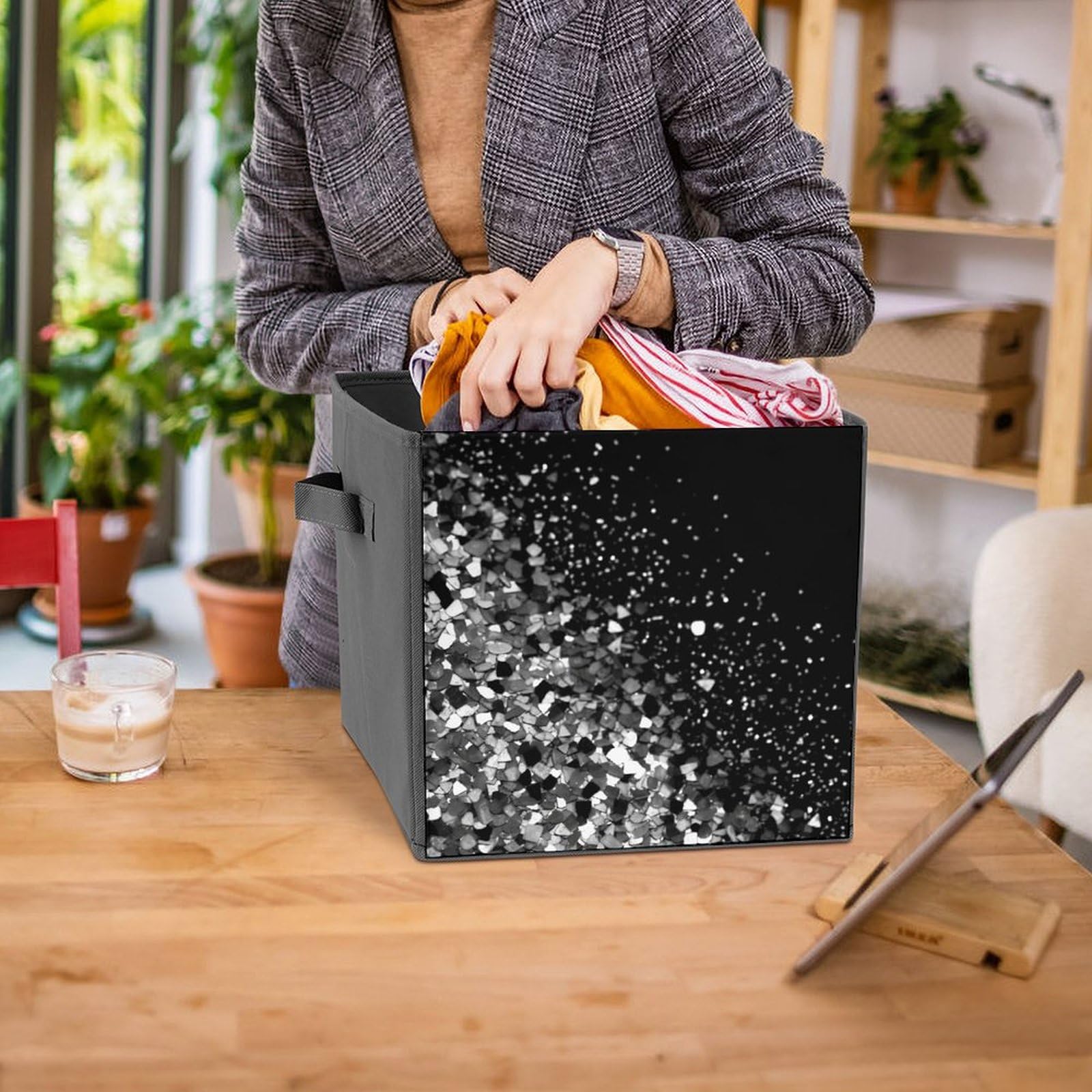 Black & White Glitter Storage Baskets - 2 Pack Decorative Storage Bins for Home Organization | Perfect for Bedroom, Bathroom & Closet Storage Solutions