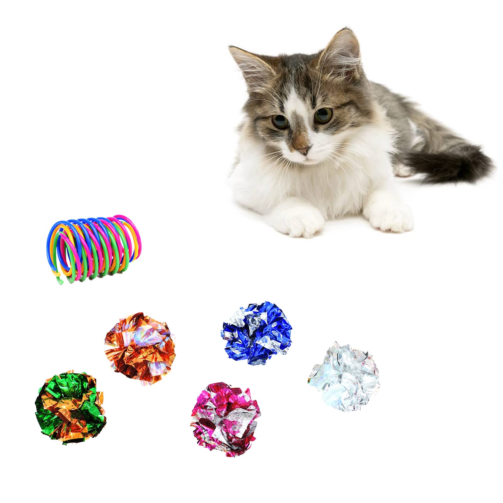 WishLotus Cat Toys for Indoor Cats - 4Pcs High Elasticity Cat Spring Toys & 5Pcs Crinkle Balls Set - Interactive Spiral Springs and Crispy Wrinkle Balls for Swatting, Biting, Hunting - Perfect for Playtime, Exercise, and Mental Stimulation