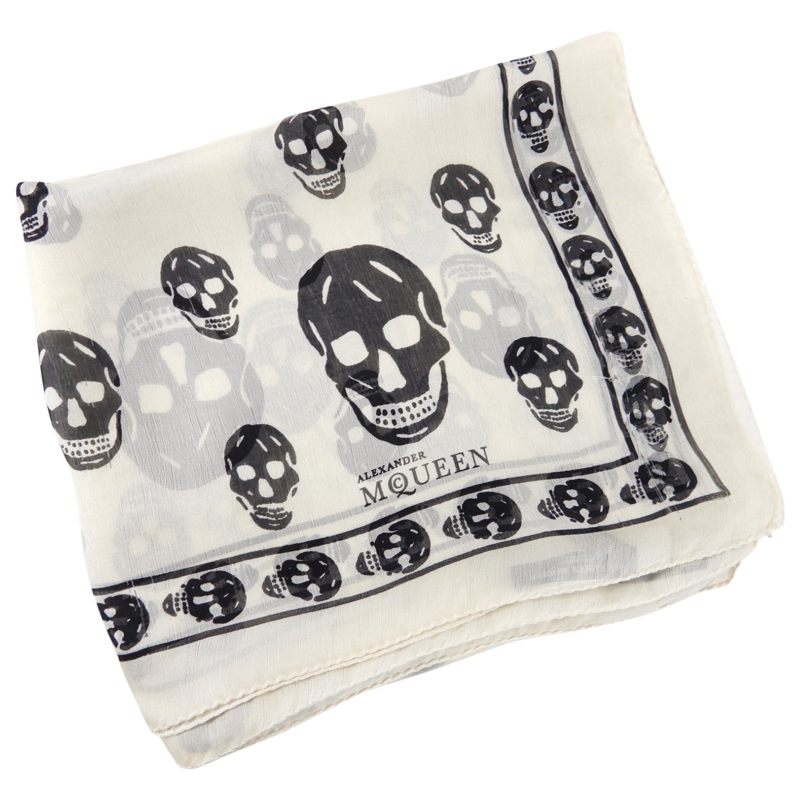 Alexander McQueen White & Black Skull Print Silk Scarf - Luxury Fashion Accessory for Women, Perfect for Gifts, Parties & Elegant Outfits