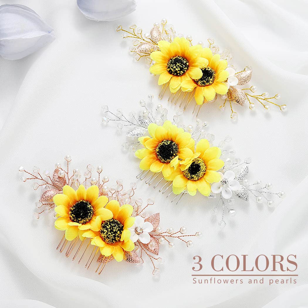 Elegant Sunflower Wedding Hair Comb with Crystal Pearls – Silver Bridal Hair Accessories for Women & Girls | Perfect for Brides, Bridesmaids, and Special Occasions