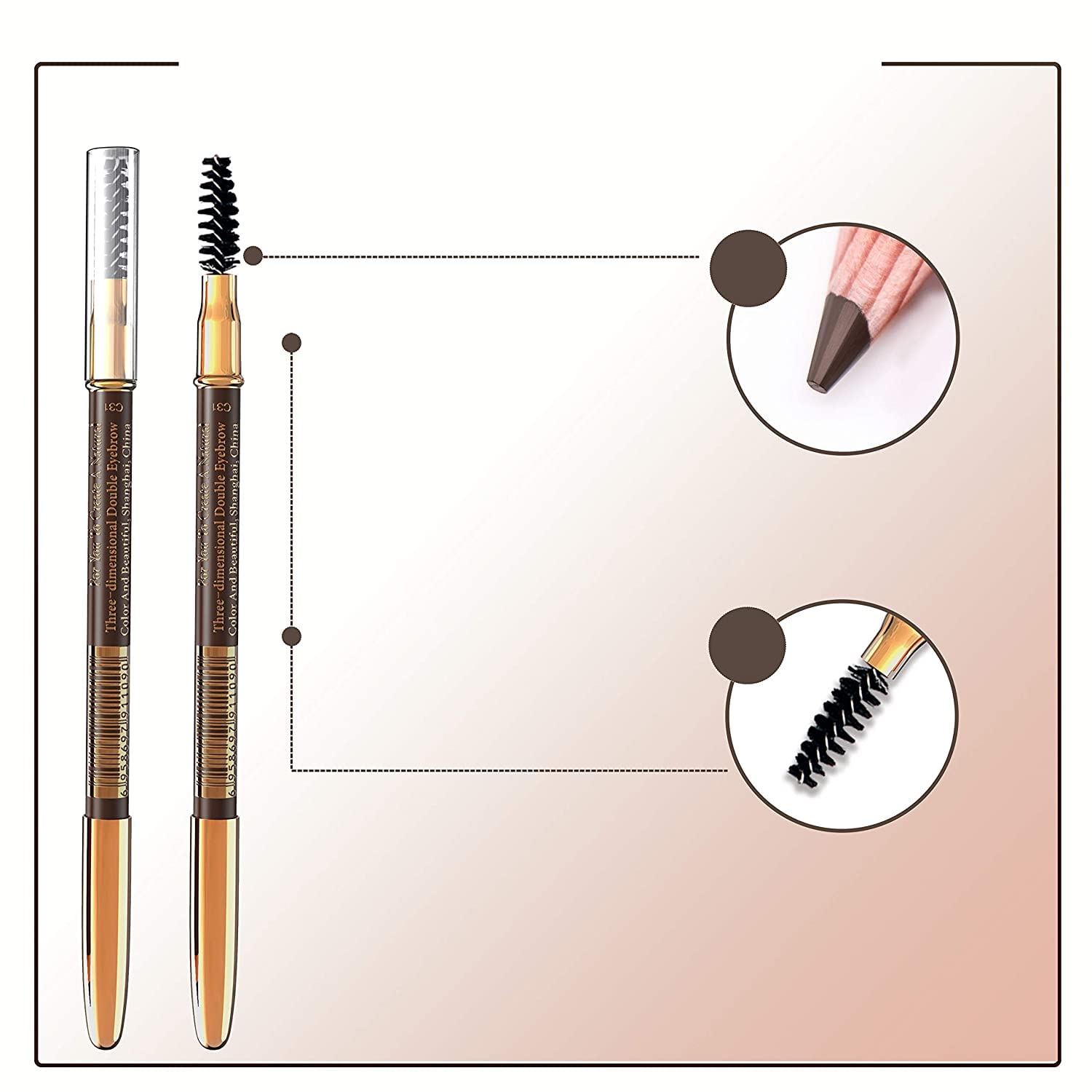 Long-Lasting Waterproof Eyebrow Pencil with Mascara Brush - 02 Dark Brown (1.4g) | Natural Look, All-Day Wear | Perfect for Daily Makeup, Gym & Outdoor Activities