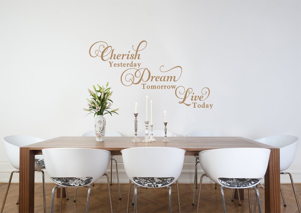Inspirational Vinyl Wall Decal Sticker - 'Cherish Yesterday, Dream Tomorrow, Live Today' Quote Art for Home & Office Decor | Perfect for Living Room, Bedroom, and Workspace