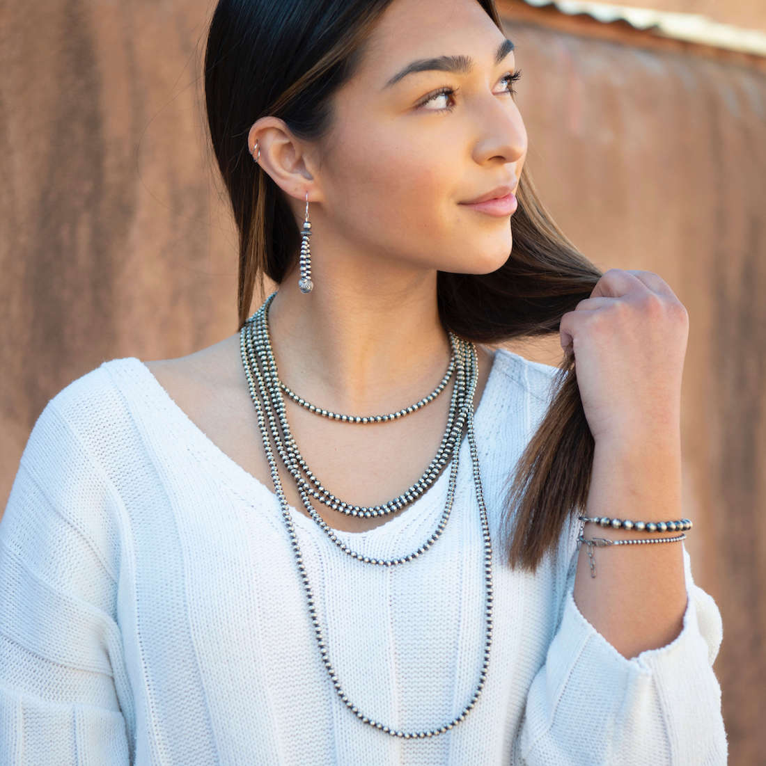Classic Silver Pearls Necklace (5mm) - Desert Blossom Design | Elegant Jewelry for Women | Perfect for Weddings, Parties & Special Occasions