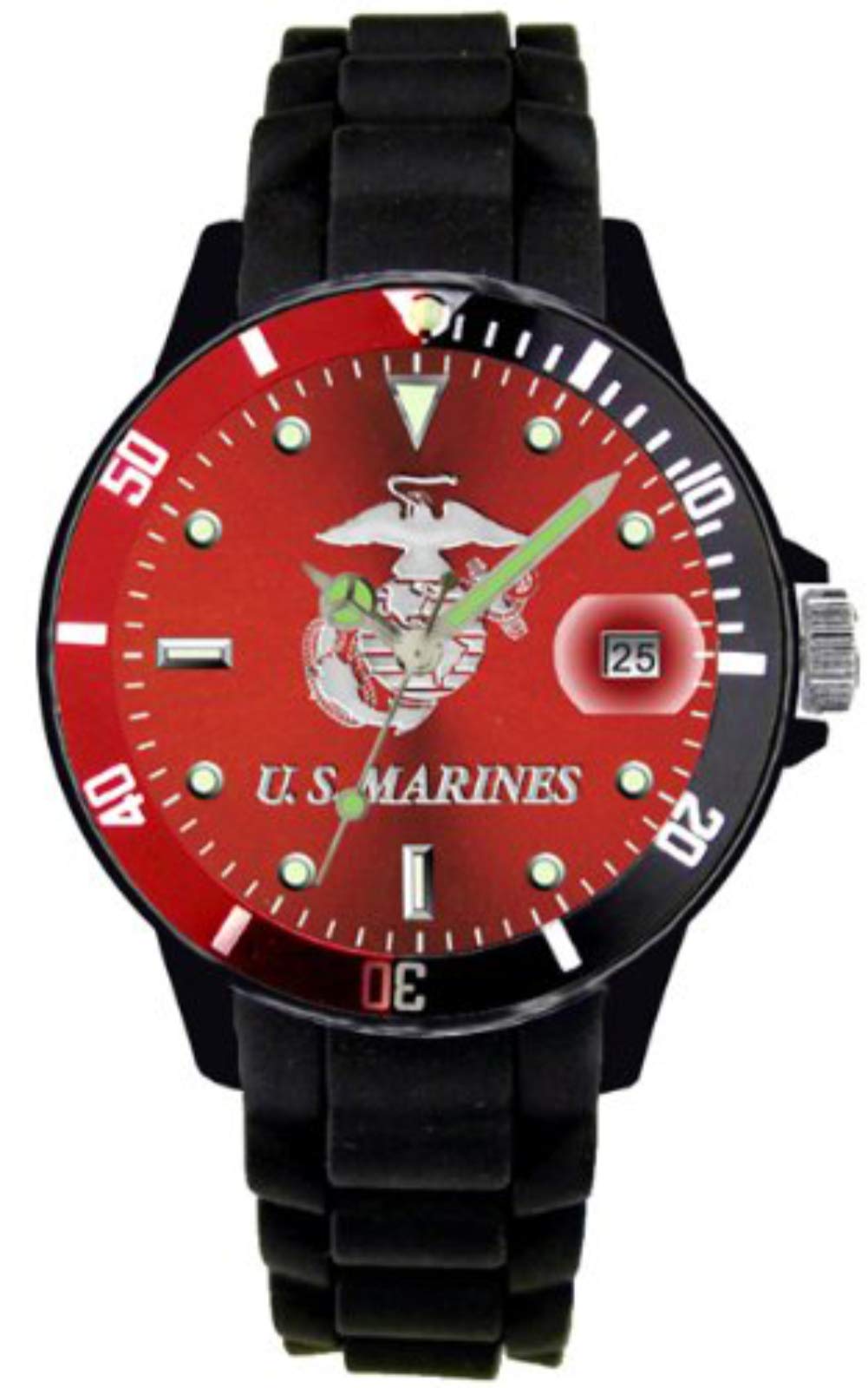 Aqua Force Marines Watch - 42mm Red Dial, Red & Black Rotating Bezel - Waterproof Military Watch for Diving, Swimming & Outdoor Adventures