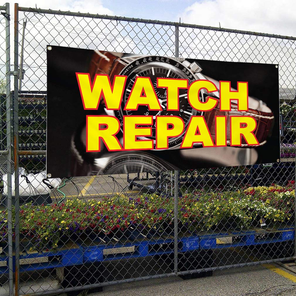 Vinyl Banner for Watch Repair Business - 60x144 Inches, Weatherproof, Outdoor, Industrial Yard Sign with 10 Grommets (Multiple Sizes Available) - Perfect for Storefronts, Trade Shows & Outdoor Advertising