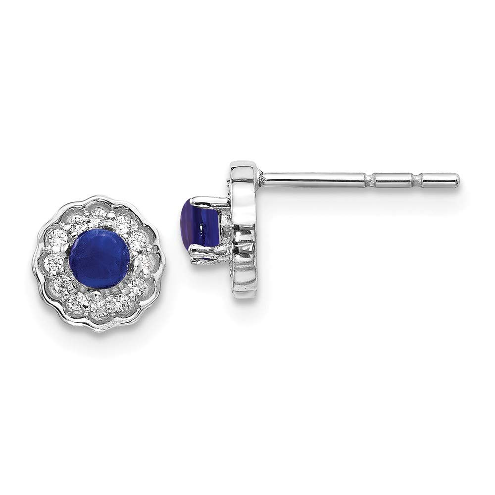 14K White Gold Diamond & Cabochon Sapphire Stud Earrings for Women – Elegant Fine Jewelry Gift for Wedding, Anniversary & Special Occasions