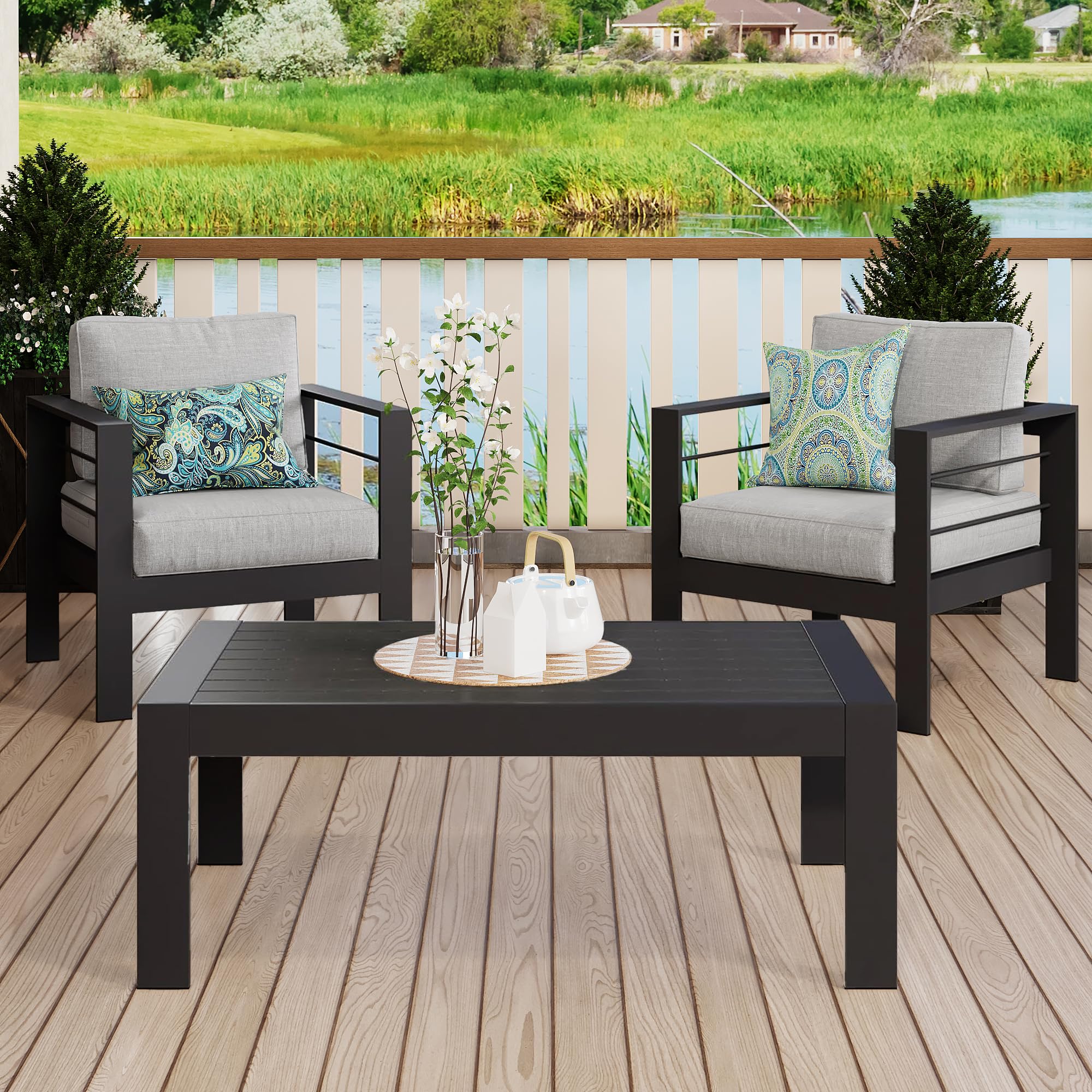 **Solaste Aluminum Outdoor Coffee Table - All-Weather Rectangle Metal Patio Table for Balcony, Garden, Indoor & Outdoor Use - Durable & Stylish Black Furniture for Relaxing, Entertaining & Decor**