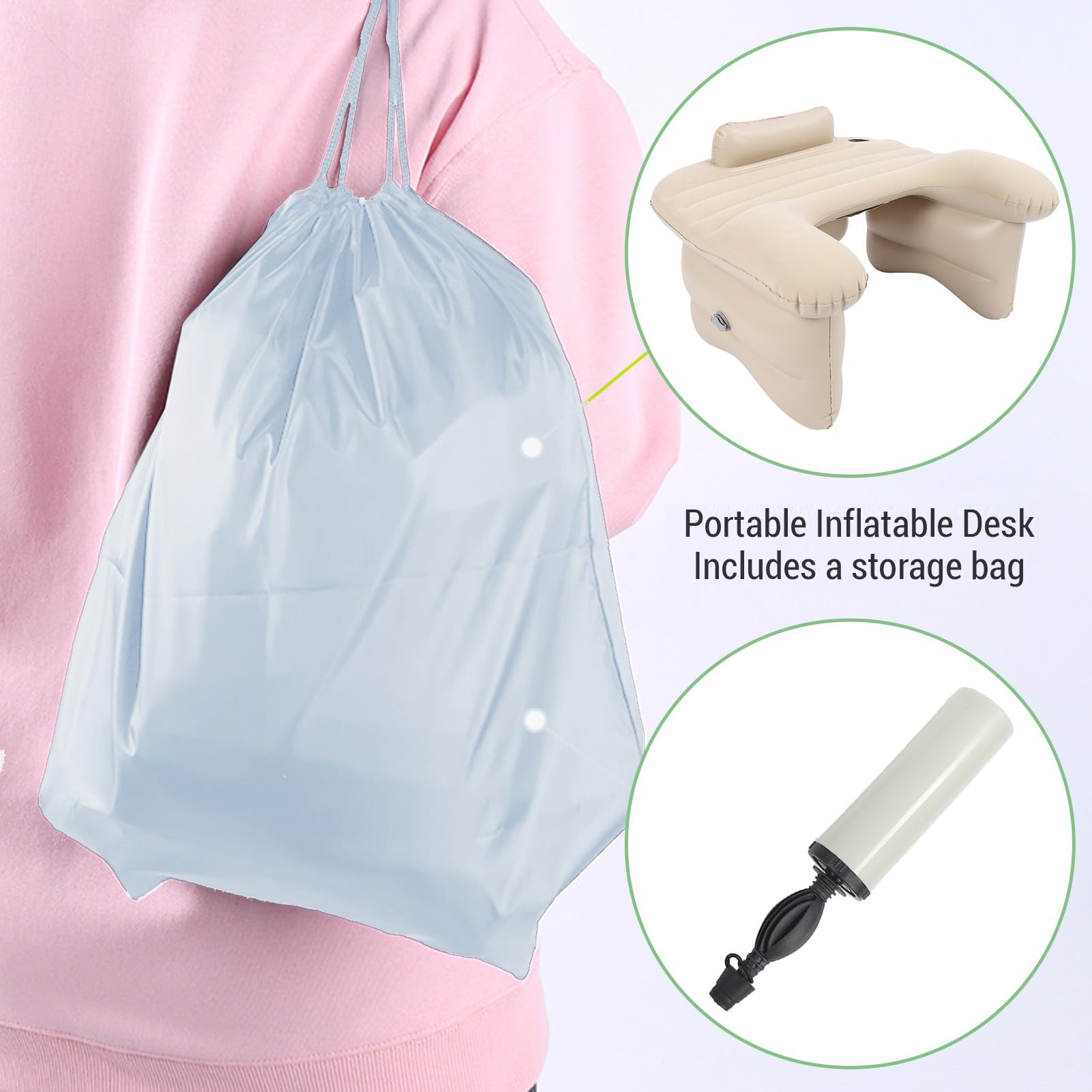 Yosoo Inflatable Reading Lap Pillow - Portable Flocking Lap Desk for Comfortable Reading, Gaming & Working on Bed, Couch or Floor - Beige (Perfect for Students, Book Lovers & Remote Workers)