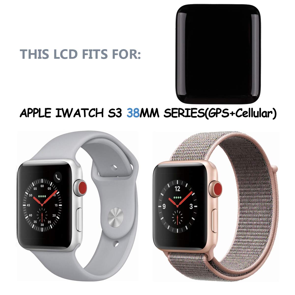 OLED Display Screen Replacement for Apple Watch Series 3 (GPS + Cellular) 38mm A1860/A1889/A1890 - Digitizer Assembly with Installation Tools - Perfect for DIY Watch Repair & Screen Replacement