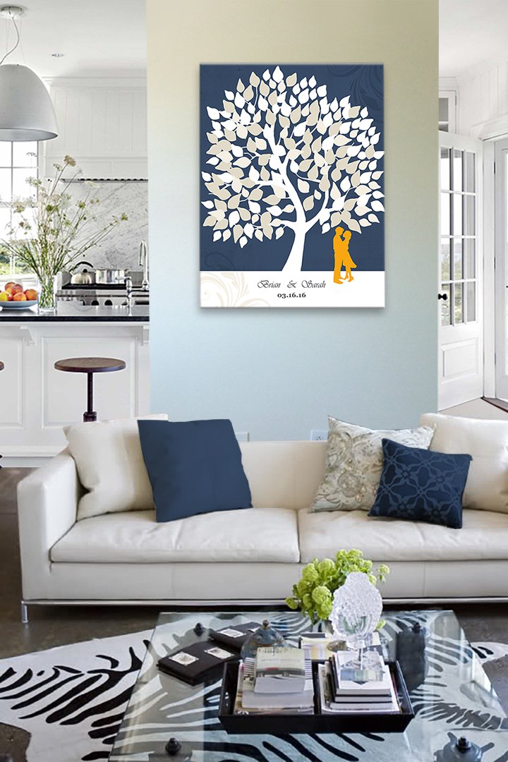 Personalized Couple Tree Canvas Wall Art - Custom His & Hers Names & Date - Romantic Wedding, Anniversary, Housewarming Gift - Navy Blue 20