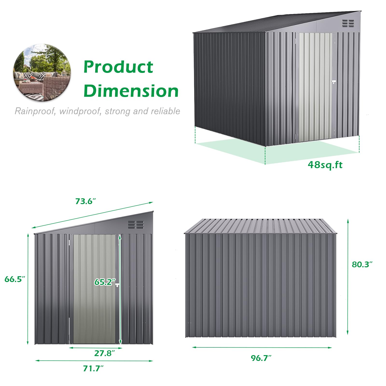 AECOJOY 6' x 8' Metal Storage Shed - Outdoor Lean-to Bike Shed, Garden Storage Cabinet for Backyard, Patio & Yard Organization | Weather-Resistant Dark Grey | Perfect for Storing Bikes, Tools & Outdoor Equipment