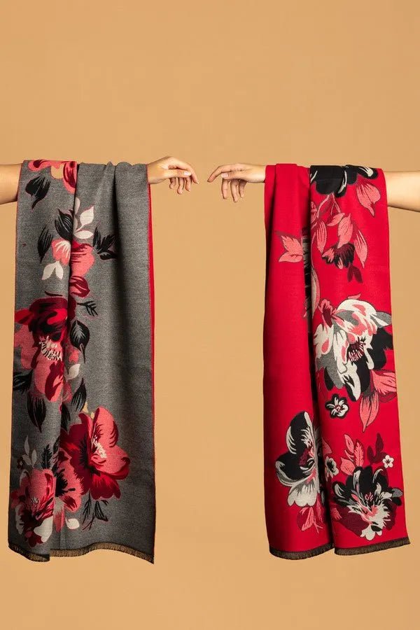 Flower Bloom Reversible Scarf - Soft Lightweight Womens Fashion Accessory for Spring Summer Outfits, Travel & Special Occasions