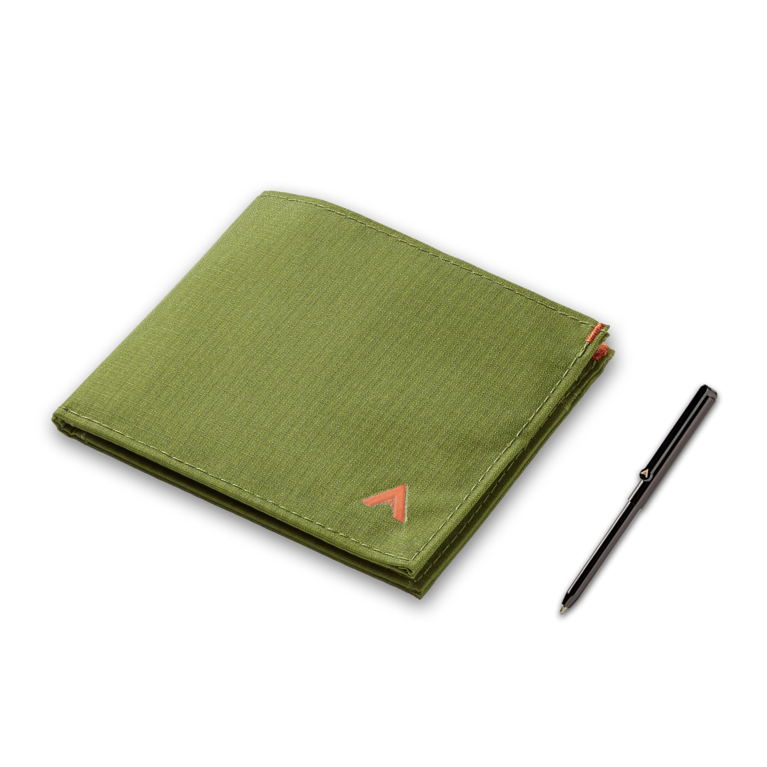 Allett ID Wallet & Pen Set - Slim RFID Blocking Bifold Wallet with Stainless Steel Pen | Cala Green Nylon | Water Resistant & Durable | Holds 4-12+ Cards & Cash | Perfect for Travel, Business & Everyday Use