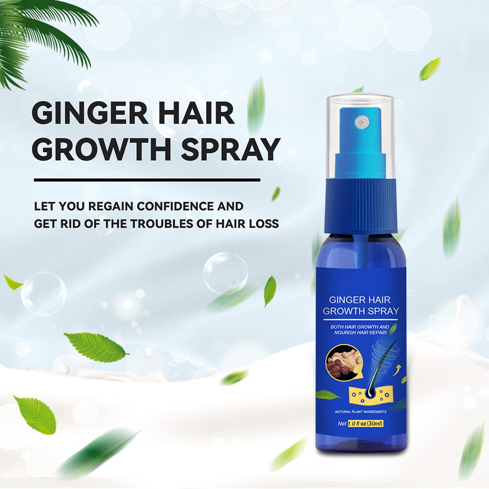 30ml Ginger Hair Regrowth Spray for Men & Women - Natural Hair Growth Serum with Ginger Extract for Thicker Hair & Fuller Beard - Anti Hair Loss Treatment to Strengthen Roots & Moisturize Scalp - Perfect for Daily Use at Home or Travel