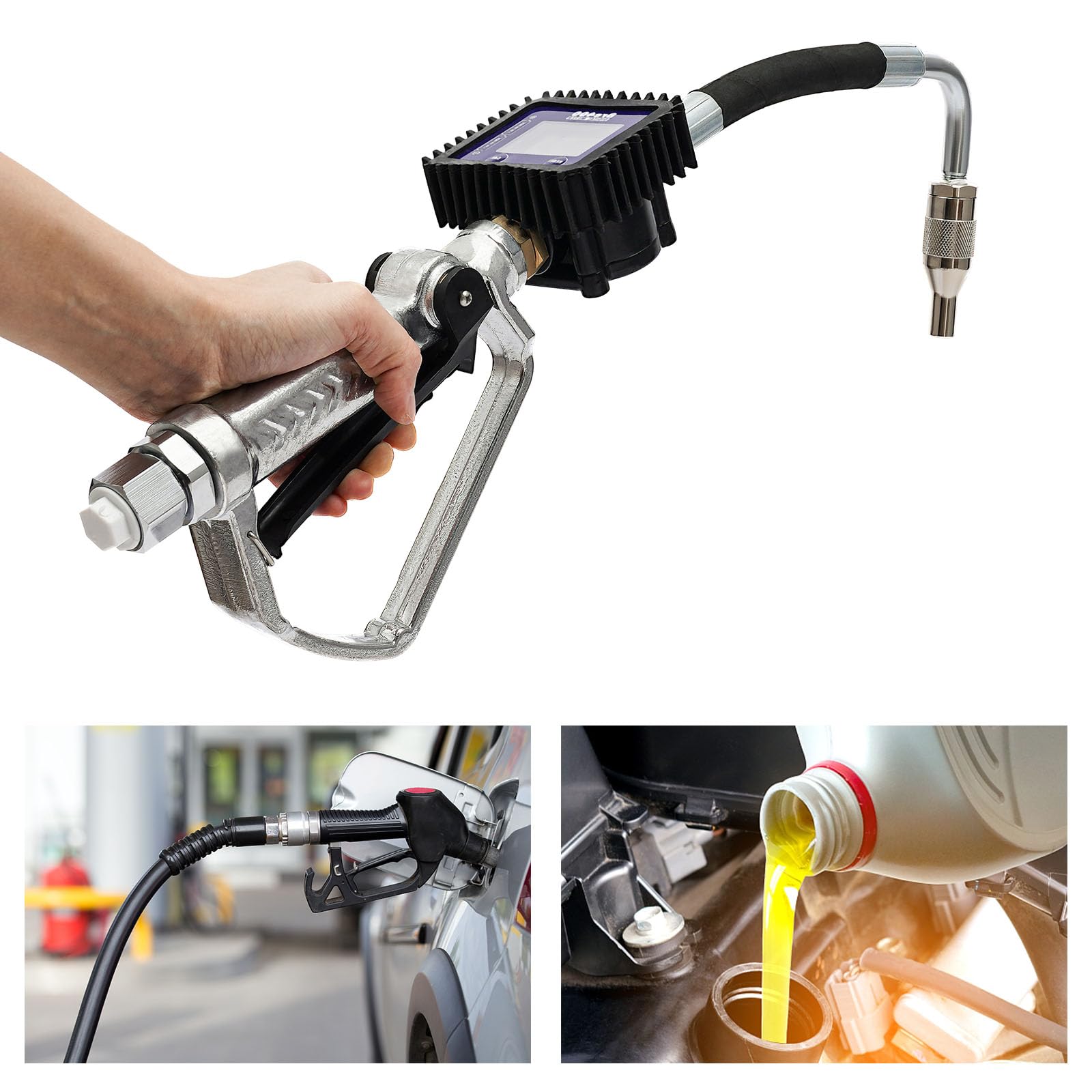 Heavy-Duty Digital Pneumatic Oil Gun with Oil Control Valve & Meter Nozzle - 0.5% Accuracy for Gear Oil, Engine Oil, Motor Oil, Kerosene, Light Diesel - Perfect for Auto Repair Shops, Industrial Lubrication & Fleet Maintenance (Soft Tube Included)
