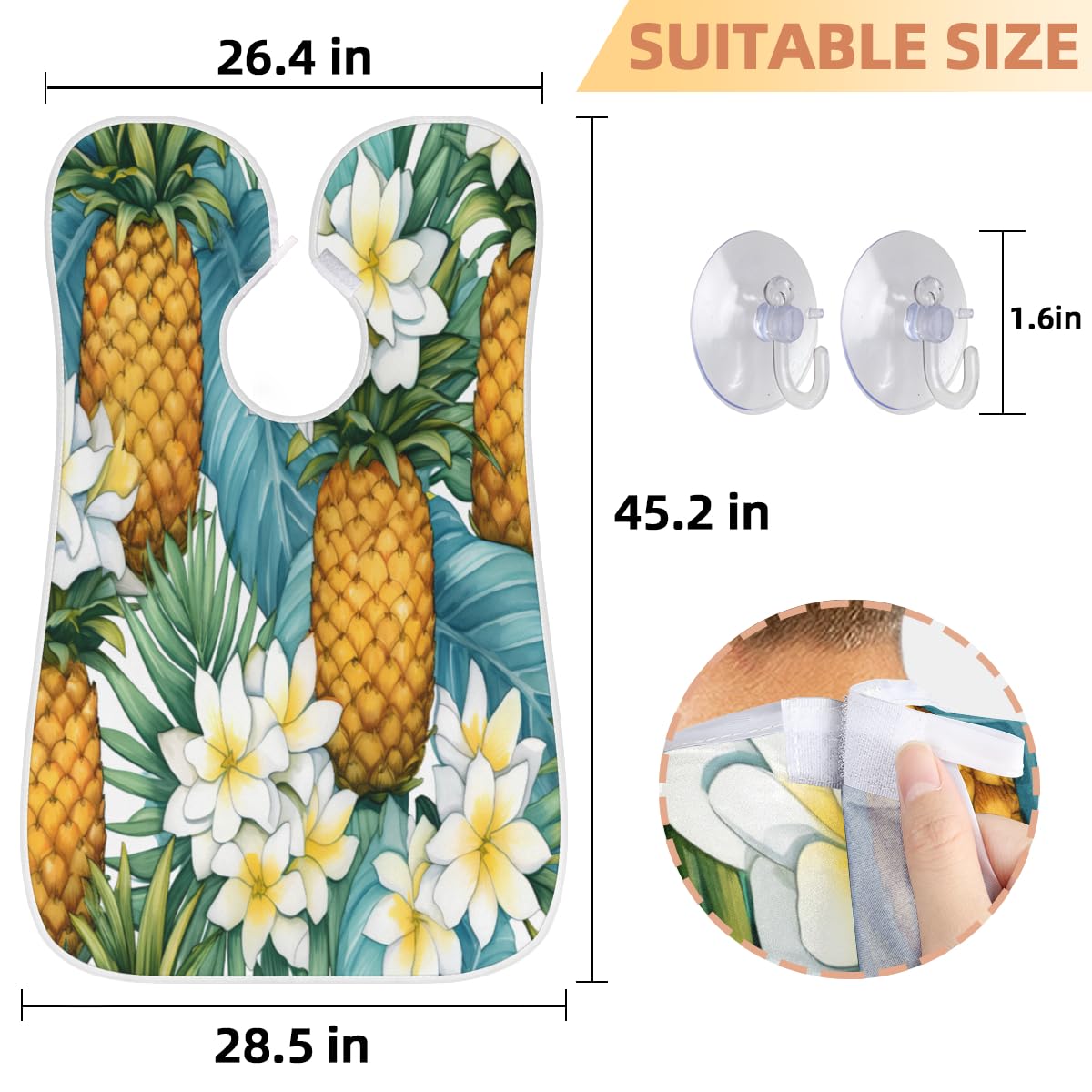 Pineapple Flower Print Beard Shaving Bib for Men - Waterproof Makeup & Hair Dye Apron, Barber Cape for Haircut & Beard Trimming - Sink Hair Catcher & Grooming Accessory (Great for Salon, Home Use & Gift Ideas)