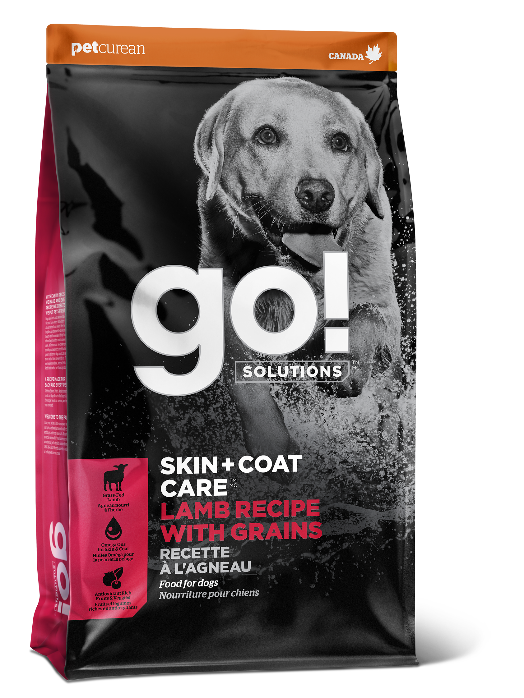 Petcurean GO! Skin & Coat Care Grain-Free Dry Dog Food with Lamb - Premium Nutrition for Healthy Skin & Shiny Coat - Ideal for Adult Dogs with Sensitive Skin & Allergies