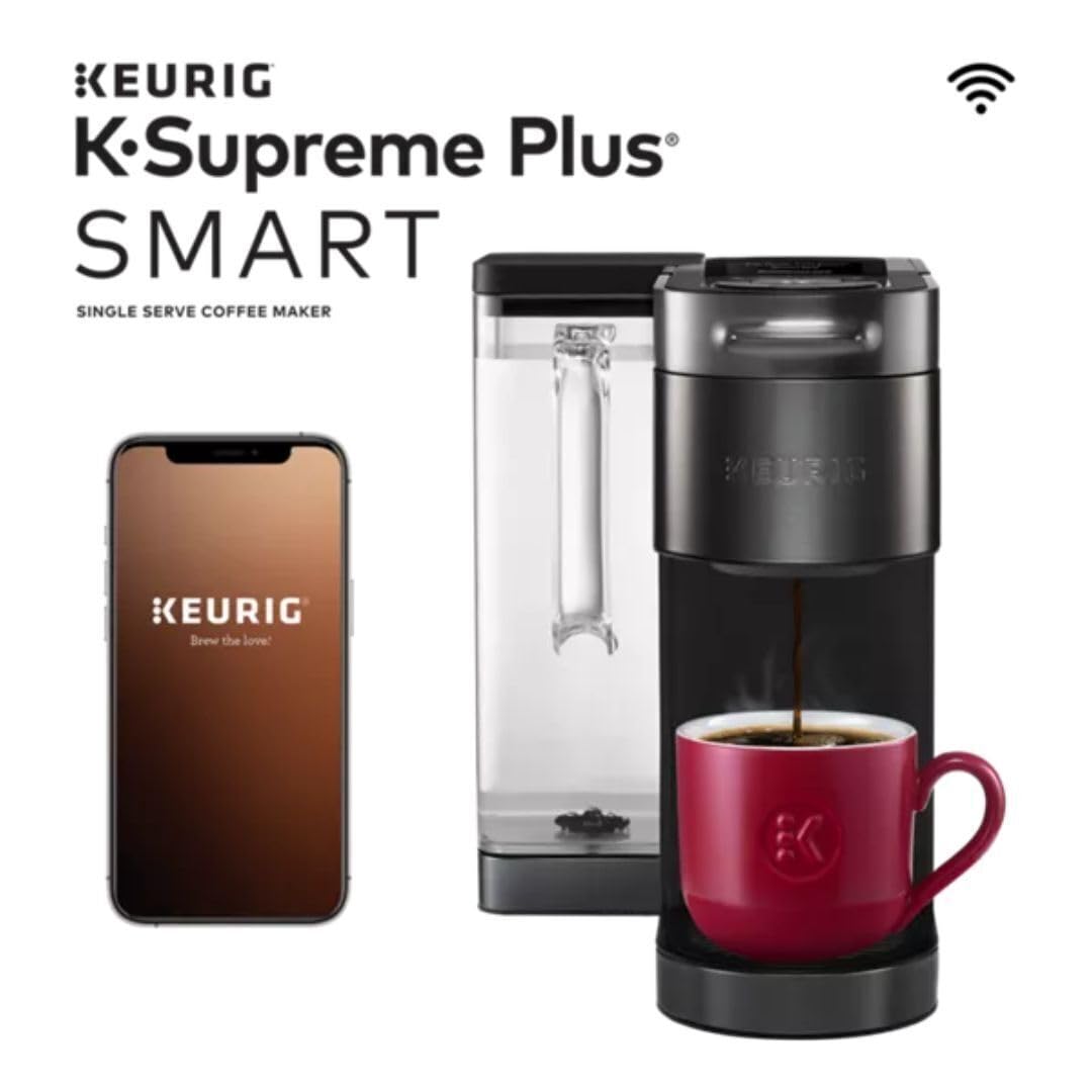 **Keurig K-Supreme Plus SMART Single-Serve Coffee Maker (Black) with 12oz Stainless Steel Tumbler & Milk Frother – Perfect for Home, Office & Travel**