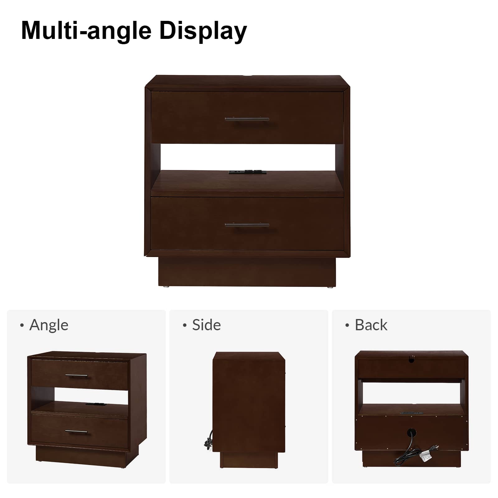 Yoel Hidden Drawer Nightstand with Built-in USB Outlets & Power Strip - Modern Bedside Table with Secret Storage for Bedroom, Living Room, or Office