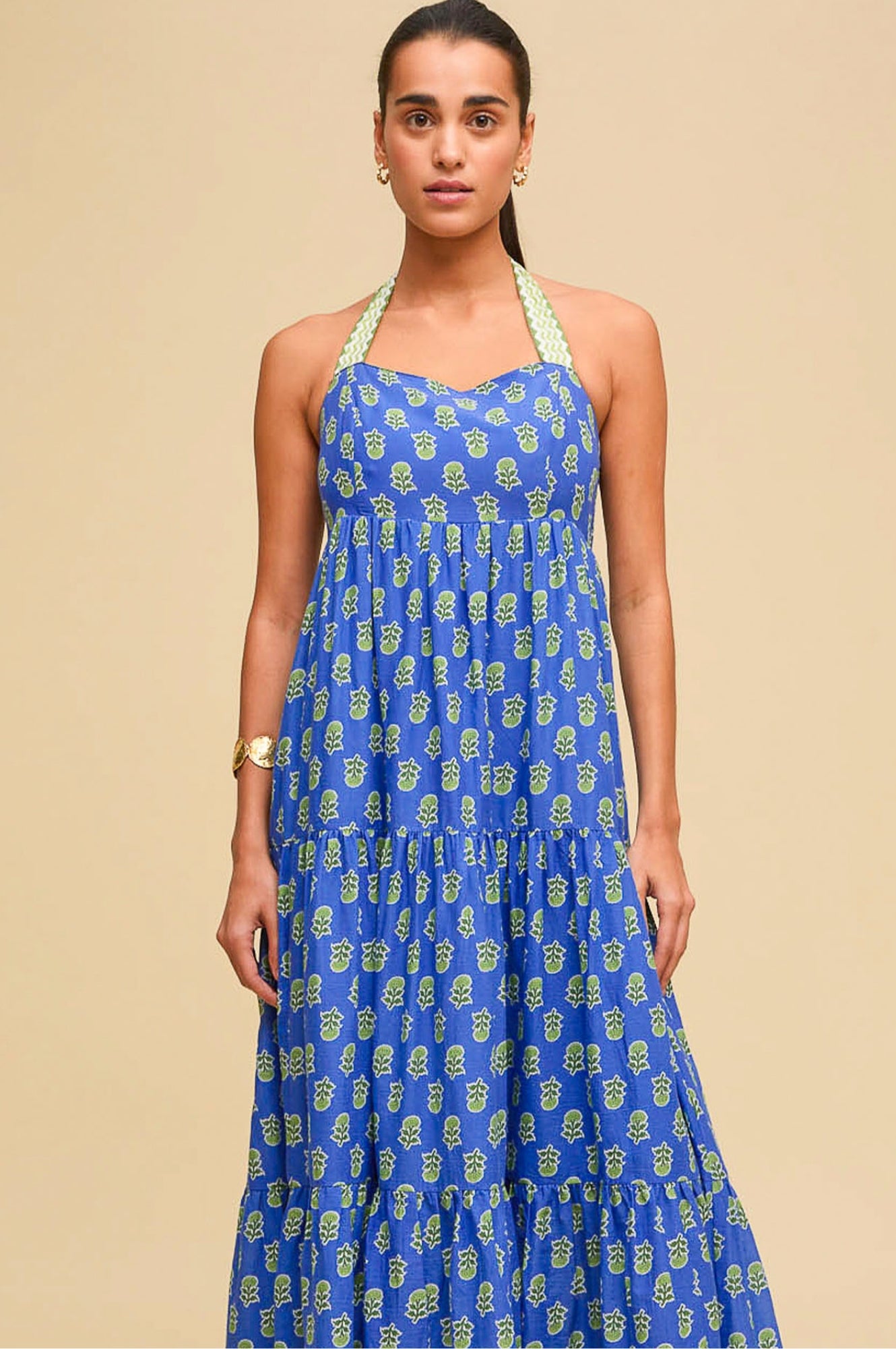 Tabitha Printed Organic Cotton Dress | Odisha Print Blue/Green | Women's Boho Summer Dress for Beach, Vacation & Casual Wear