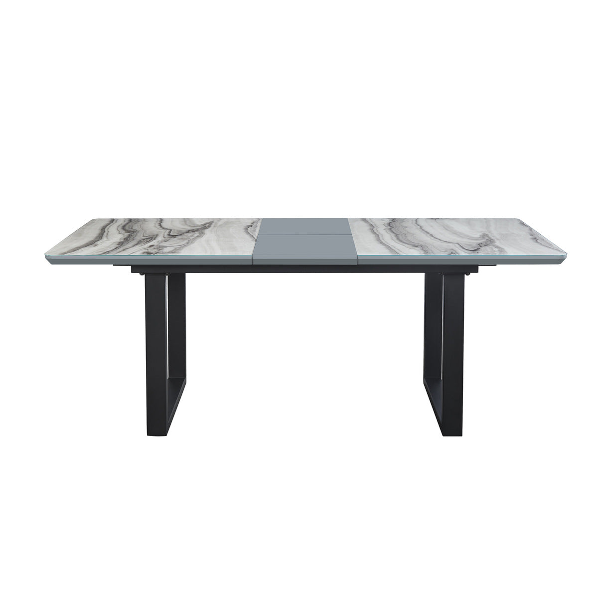 Grey & White Faux Marble Extendable Dining Table with Self-Storing Leaf - Perfect for Small Spaces & Dinner Parties