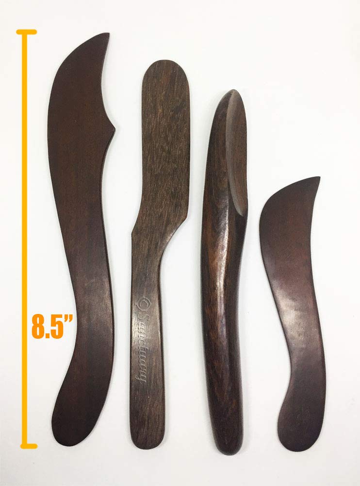 4-Piece Wooden Gua Sha Massage Set - Horn, Knife, Curve Knife & Dagger Shape Scraping Tools for Face, Neck & Back Pain Relief - Traditional Thai Body Massage Therapy Kit for Relaxation & Wellness
