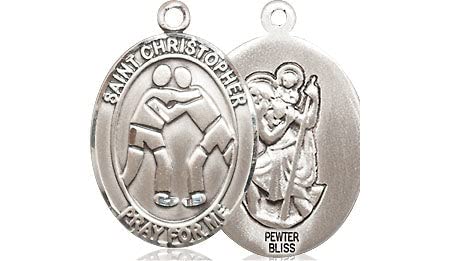 St. Christopher Wrestling Medal Pendant Necklace - Medium Pewter Charm for Wrestlers - Perfect Gift for Athletes, Competitions & Sports Enthusiasts