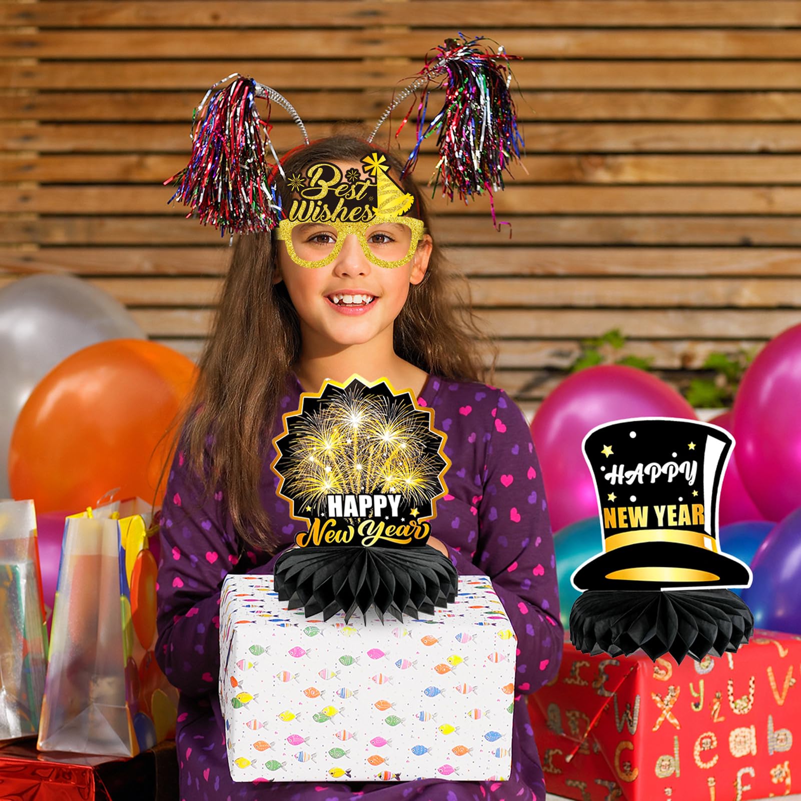 26Pcs Happy New Year 2025 Party Glasses - Black Gold Silver Funny Photo Booth Props & Eve Decoration Supplies for New Year's Eve Parties, Countdown Events & Celebrations
