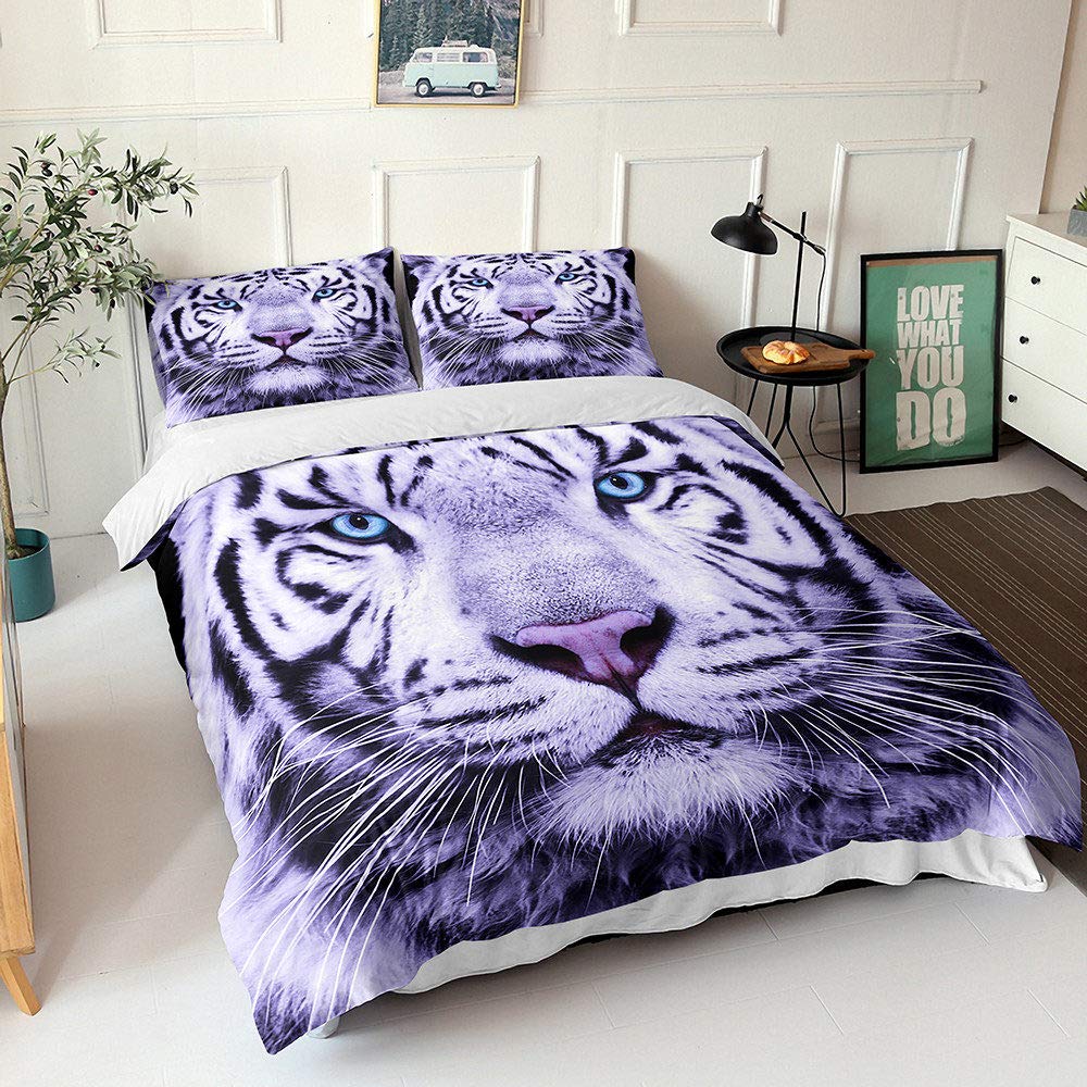 GROPC Tiger Series 3D Printed Wildlife Animal Duvet Cover Set - Soft King/Queen Size Comforter for Kids & Adults (Purple) | Perfect for Bedroom Decor, Wildlife Theme Rooms & Cozy Home Textile Collections