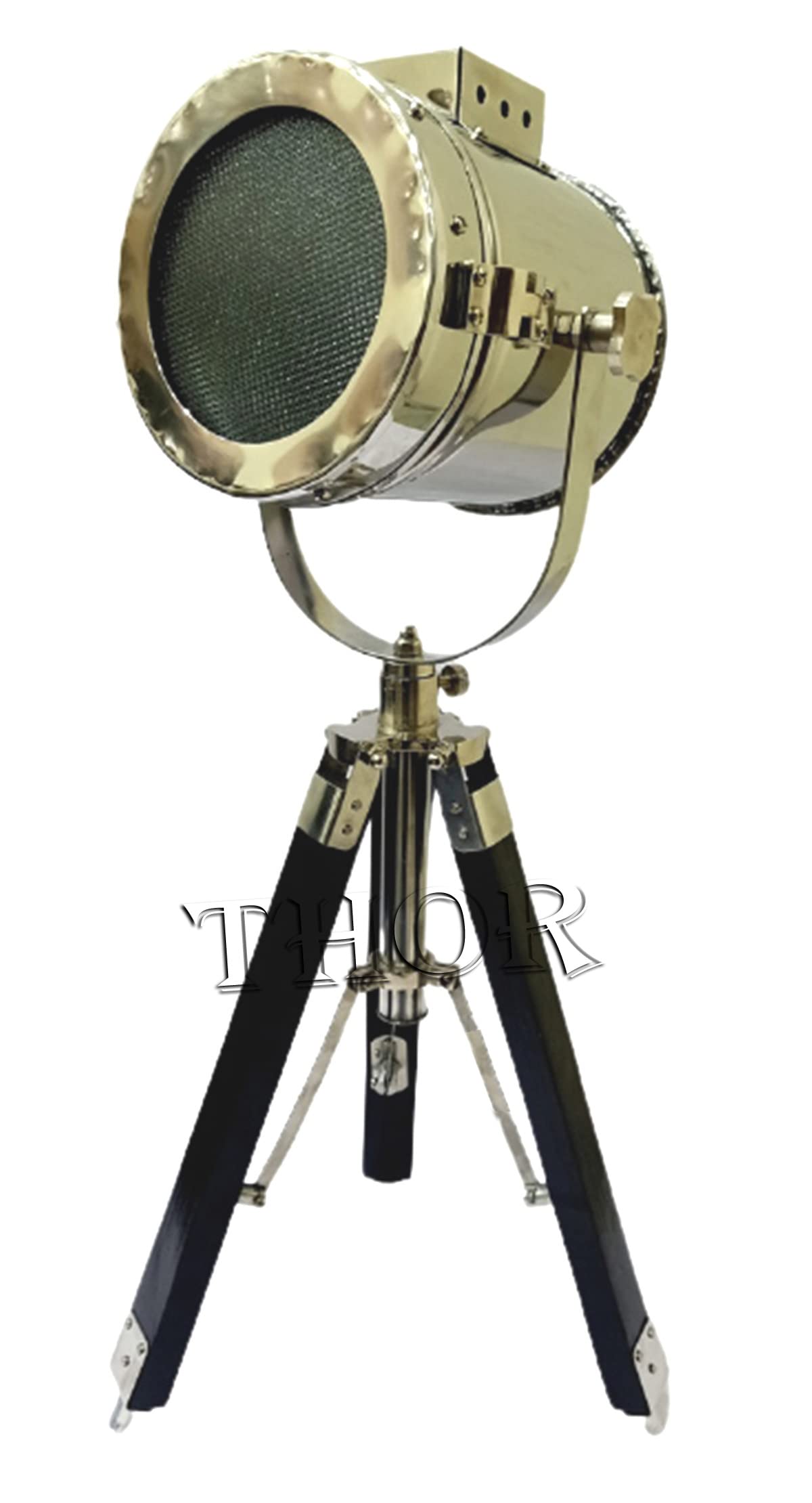 THOR INSTRUMENTS Nautical Searchlight Spot Light with Adjustable Tripod - Vintage Table Lamp for Home Decor, Boat Cabin, Man Cave & Coastal Themed Rooms - Rustic Industrial Lighting Gift Idea
