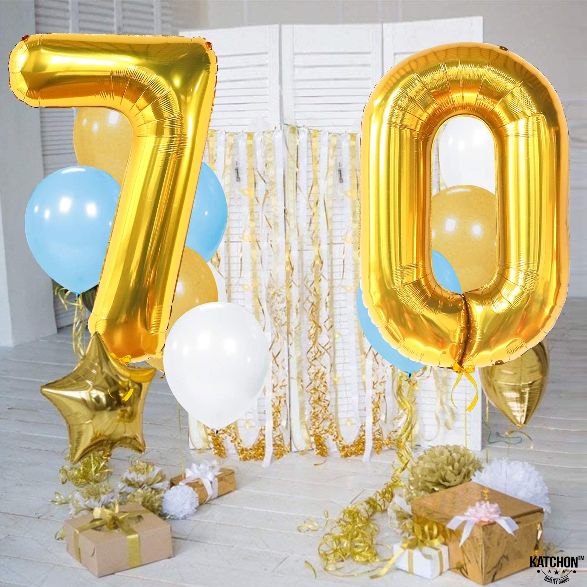 KatchOn Giant Gold 70 Balloon Numbers - 40 Inch | 70th Birthday Party Decorations, Anniversary & Milestone Celebration Supplies | Large Foil Balloons for Birthday Backdrop, Photo Booth, Graduation & Retirement Parties