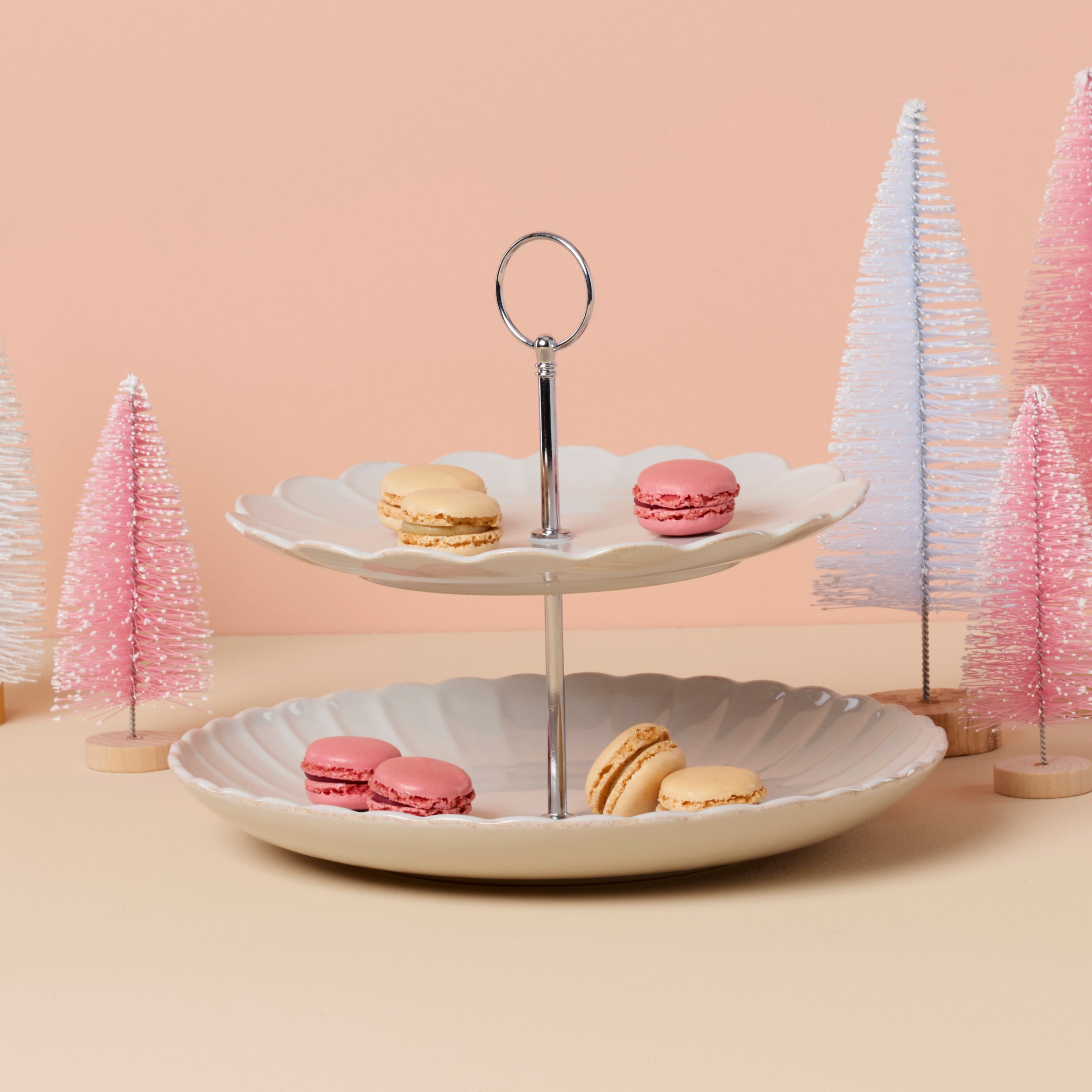 French Pearl Scallop White 2-Tier Serving Stand - Elegant Dessert Display for Afternoon Tea, Wedding Receptions & Party Buffets