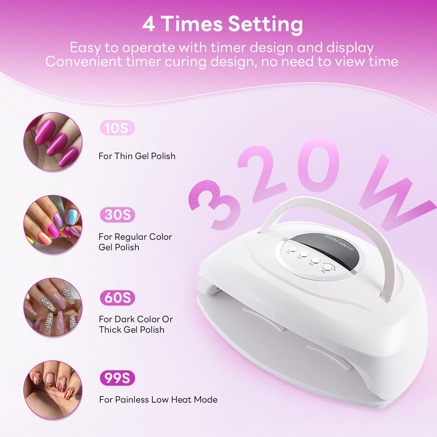 Professional 320W UV LED Nail Lamp - Fast Curing Gel Dryer with 84 LED Beads & Auto Sensor, 4 Timer Settings, Portable Handle for Salon & Home Manicure | Perfect for Gel Polish, Acrylic Nails & DIY Nail Art