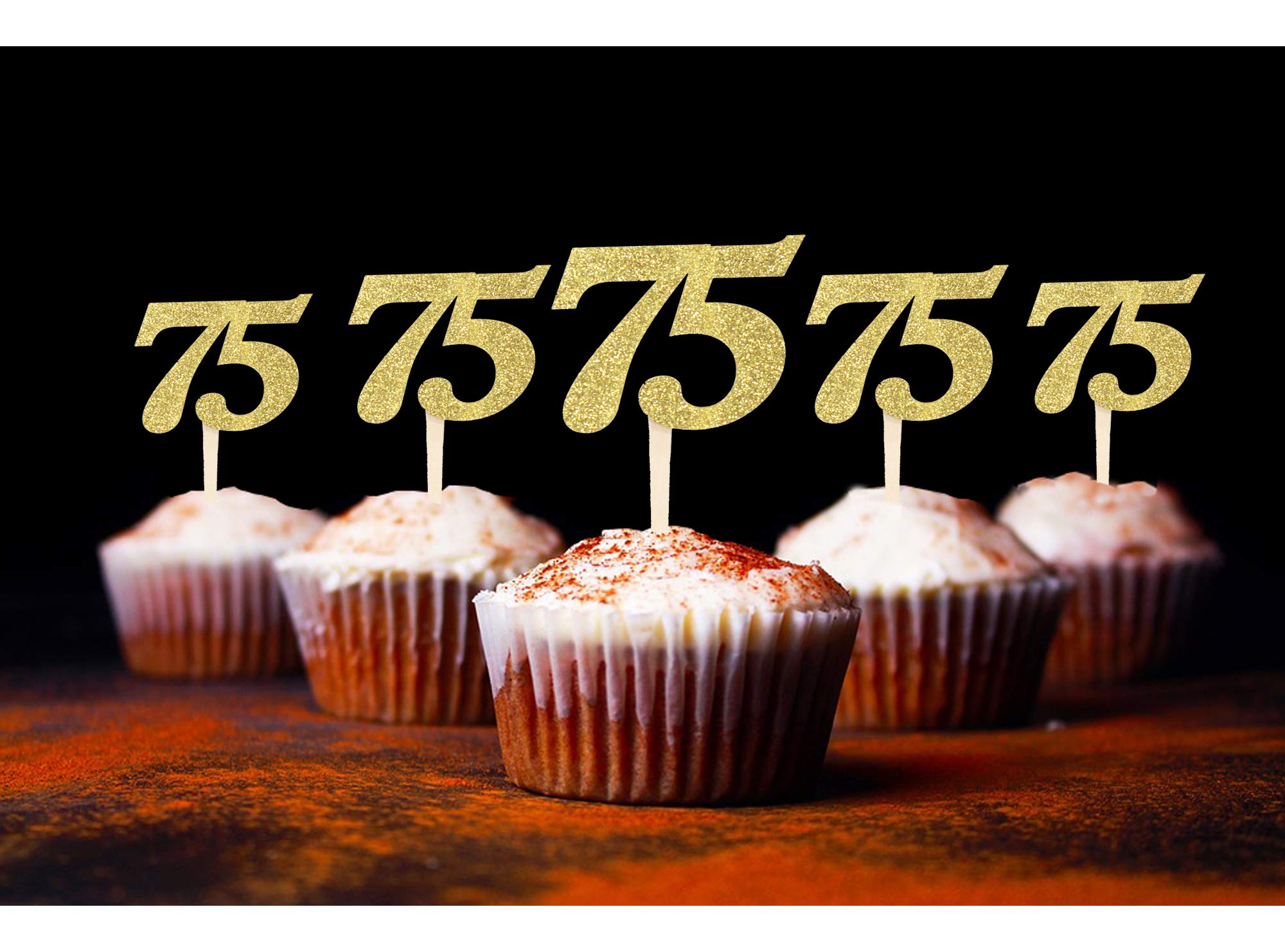 24 PCS Gold Glitter Number 75 Cupcake Toppers - 75th Birthday Party Decorations, Anniversary Cake Picks for Wedding, Retirement & Milestone Celebrations