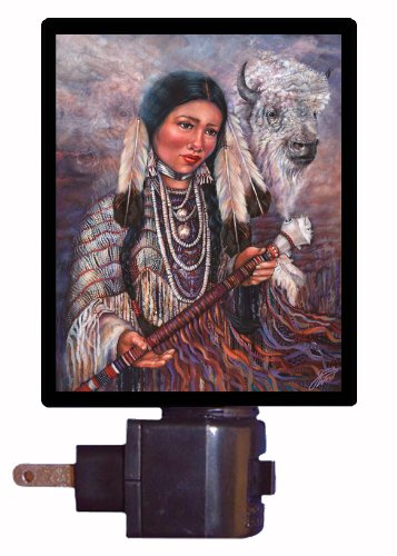 Native American Night Light - White Buffalo Woman LED Cultural Night Light for Bedroom, Nursery, or Home Decor