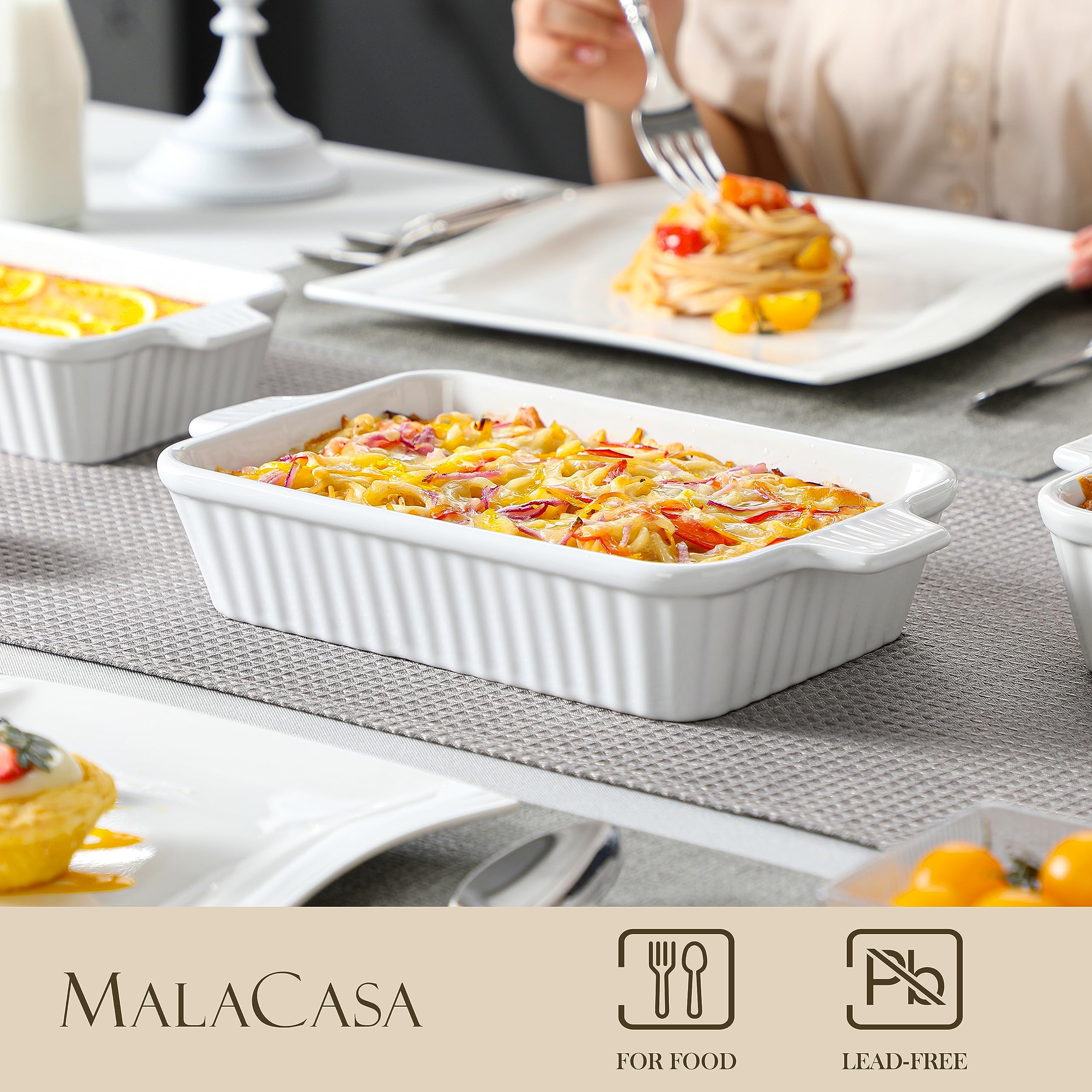 MALACASA 4-Piece Porcelain Casserole Dish Set - Oven Safe Rectangular Baking Pans for Lasagna, Cakes & More (9.4