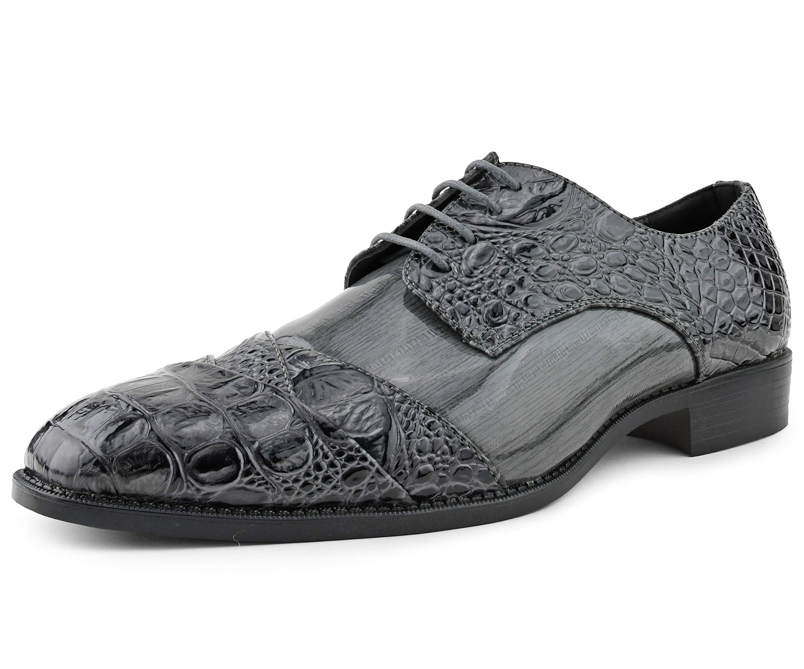 Bolano Bandit Men's Cap Toe Oxford Dress Shoes - Alligator Print Formal Shoes for Business & Weddings | Croc Folded Oxfords for Office, Parties & Special Occasions