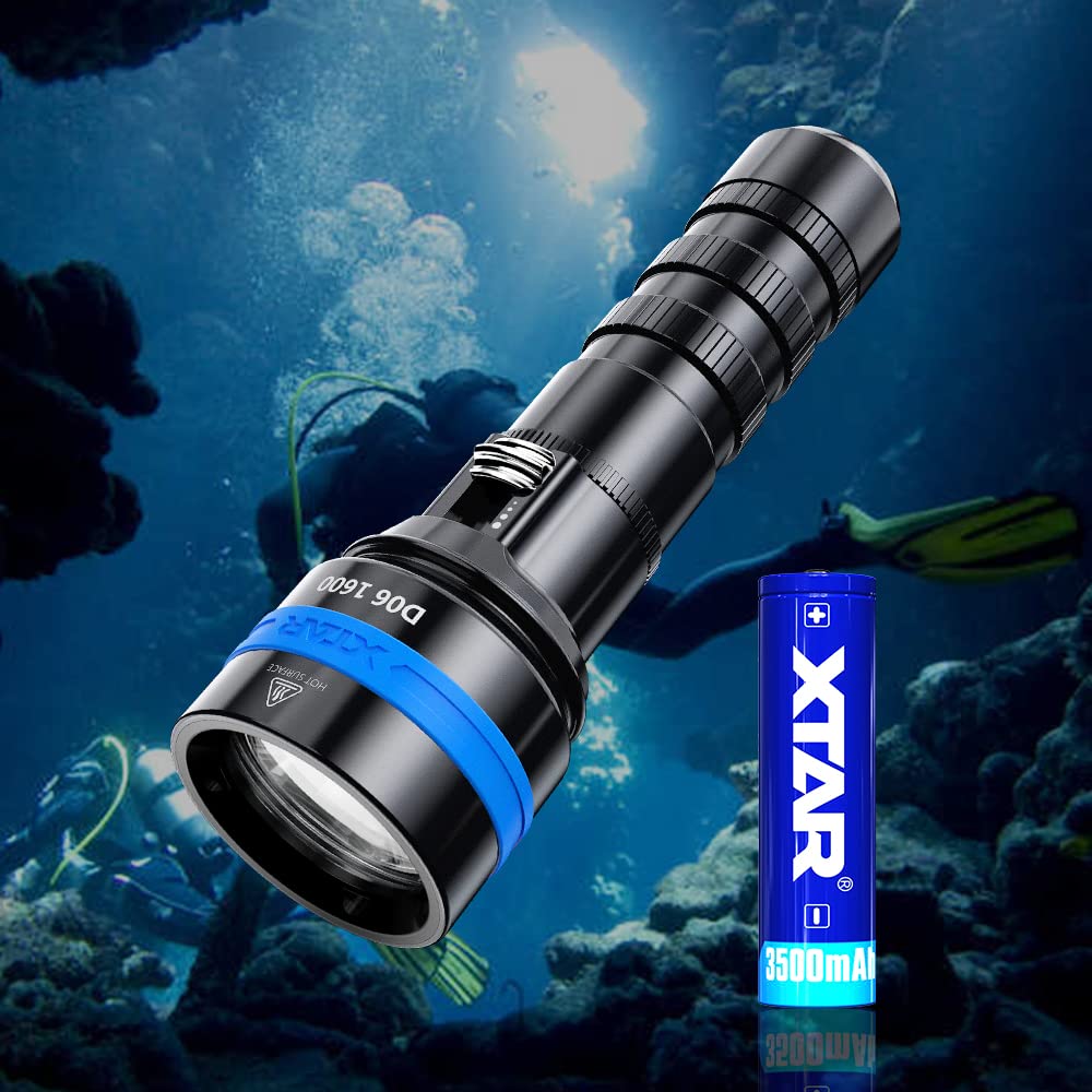XTAR D06 1600 Lumen Scuba Diving Flashlight - 100m Waterproof LED Dive Light with Magnetic Slide Switch, IPX8 Underwater Torch for Night Diving (Full Set Included) | Perfect for Cave Exploration, Shipwreck Diving & Marine Photography