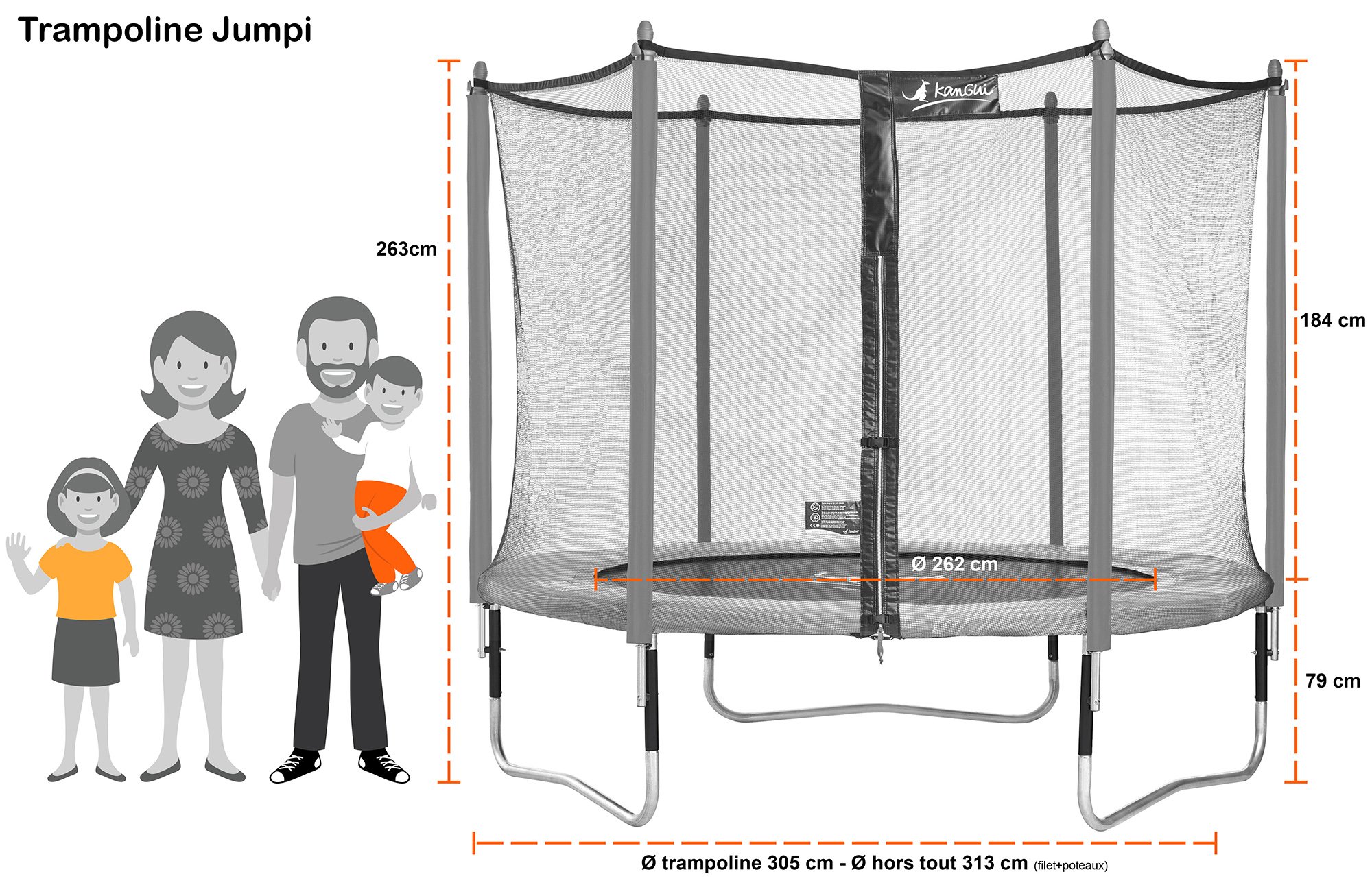 Kangui - Trampoline JUMPI Taupe/Green - 8.2-10 ft (250-305 cm) - 11.8-14.1 ft (360-430 cm) with Safety Net, Ladder, Protective Cover & Anchor Kit - Perfect for Backyard Fun, Kids Outdoor Play & Family Exercise